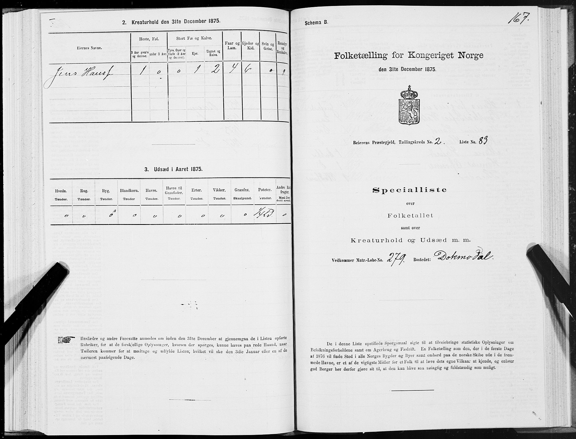 SAT, 1875 census for 1839P Beiarn, 1875, p. 2167