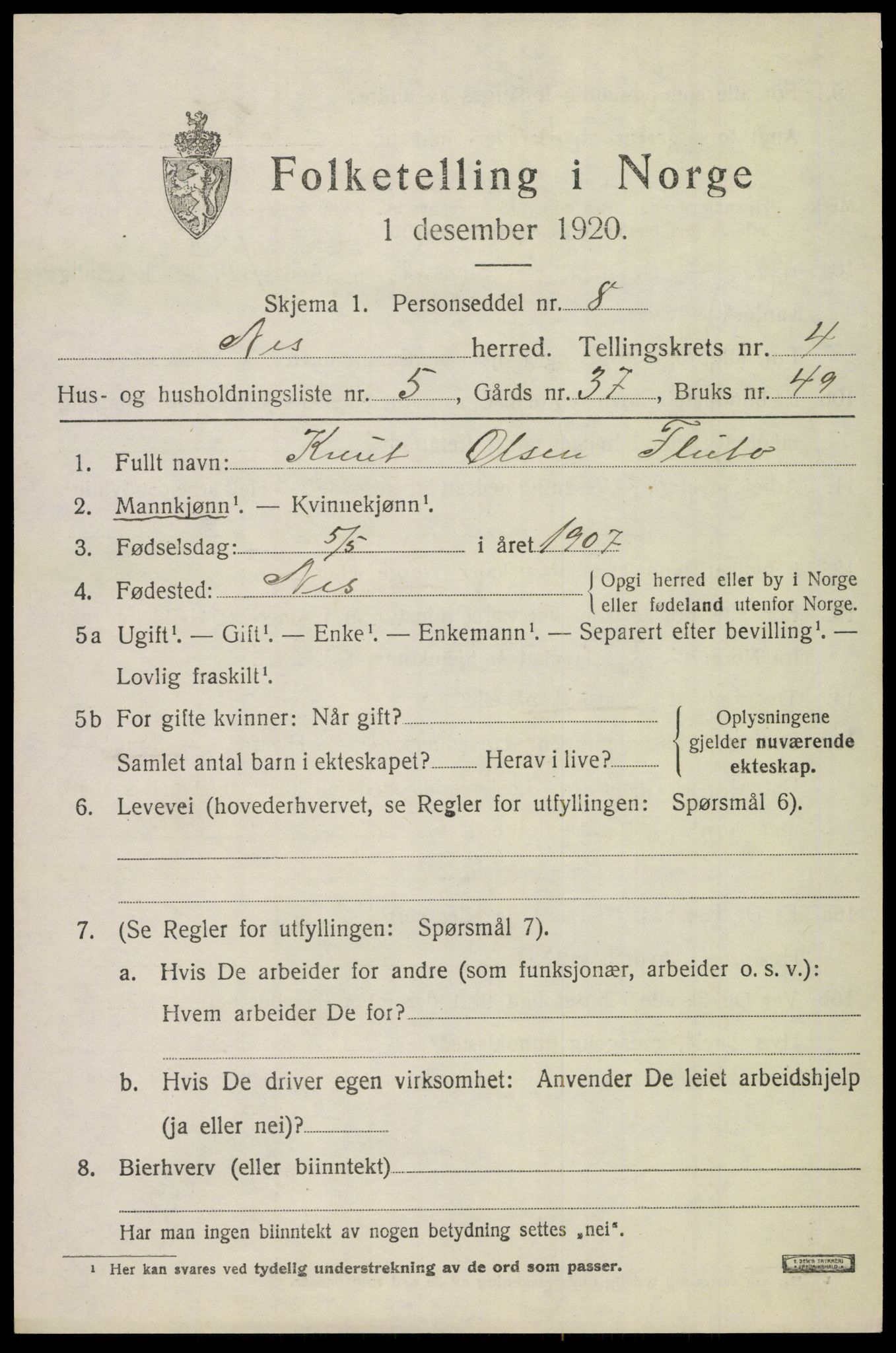 SAKO, 1920 census for Nes (Buskerud), 1920, p. 2062
