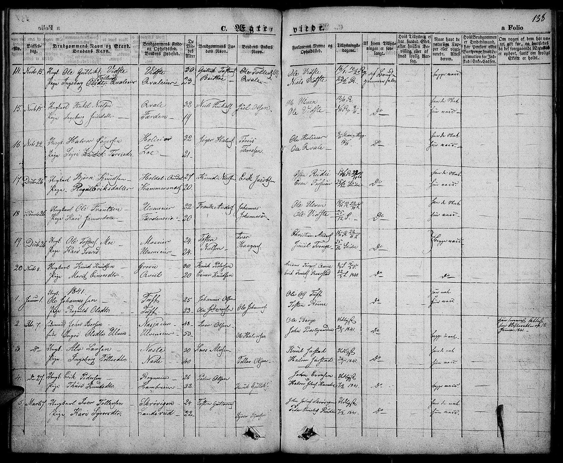 Slidre prestekontor, SAH/PREST-134/H/Ha/Haa/L0003: Parish register (official) no. 3, 1831-1843, p. 138