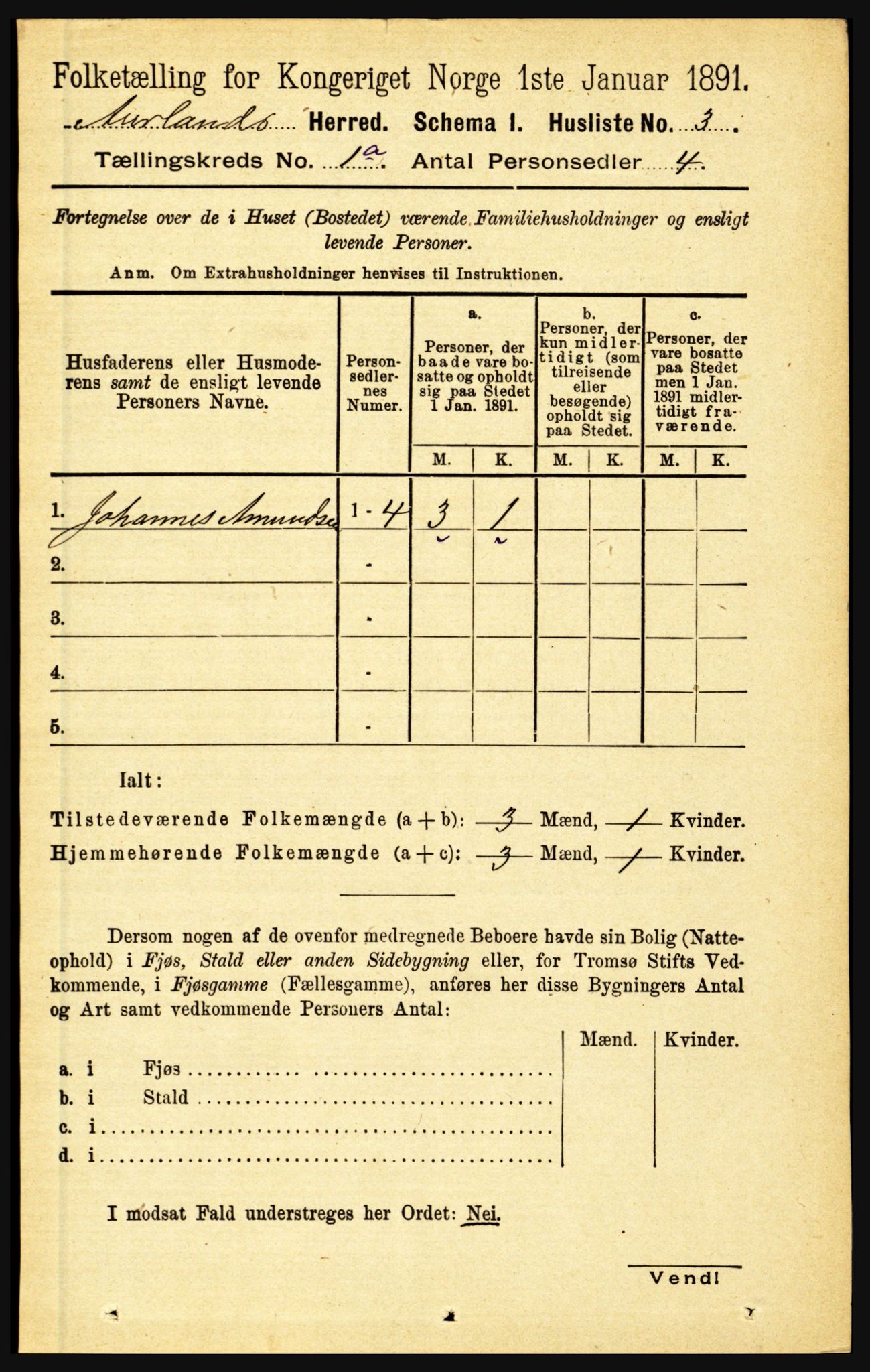 RA, 1891 census for 1421 Aurland, 1891, p. 22