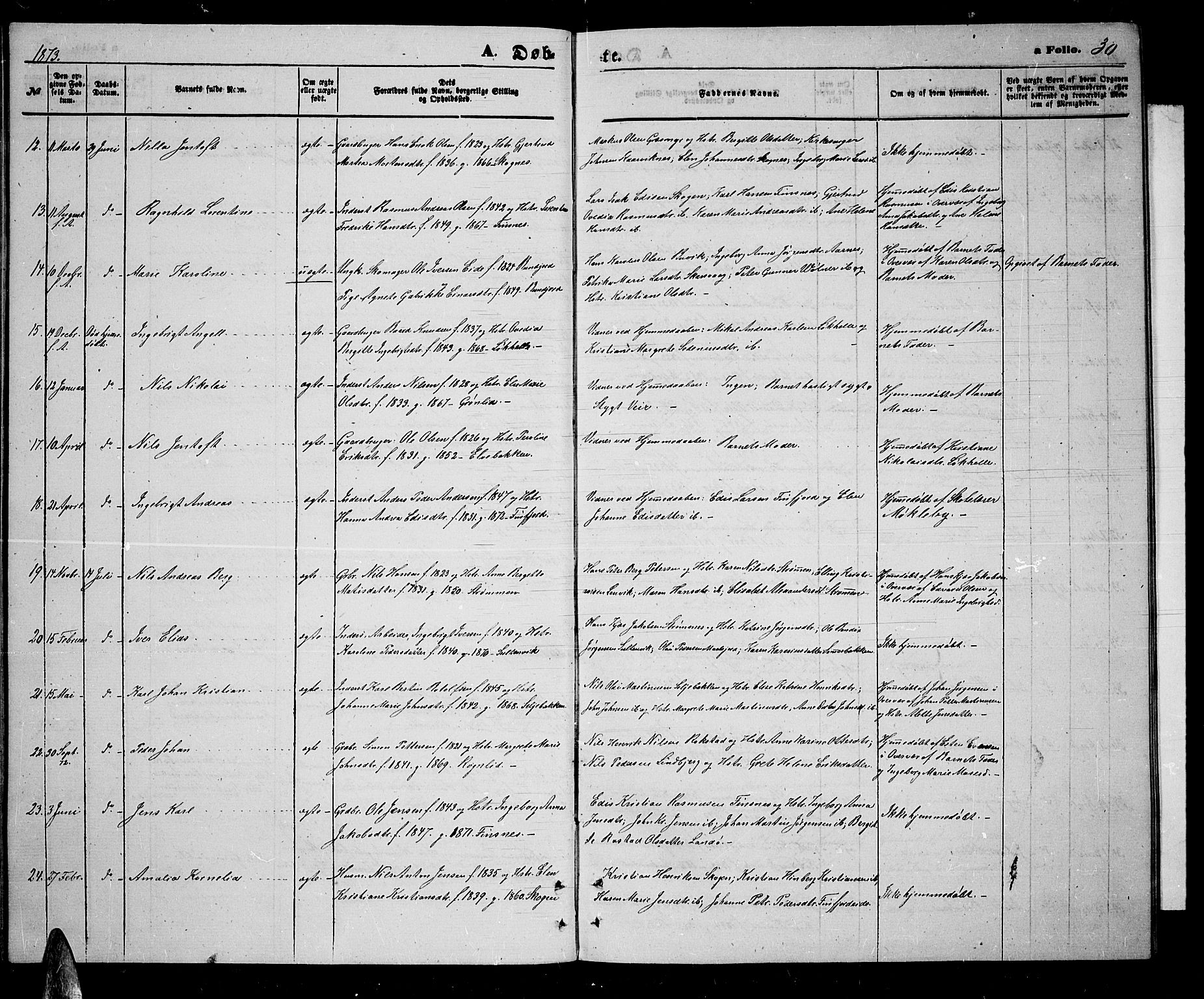 Lenvik sokneprestembete, AV/SATØ-S-1310/H/Ha/Hab/L0005klokker: Parish register (copy) no. 5, 1870-1880, p. 30