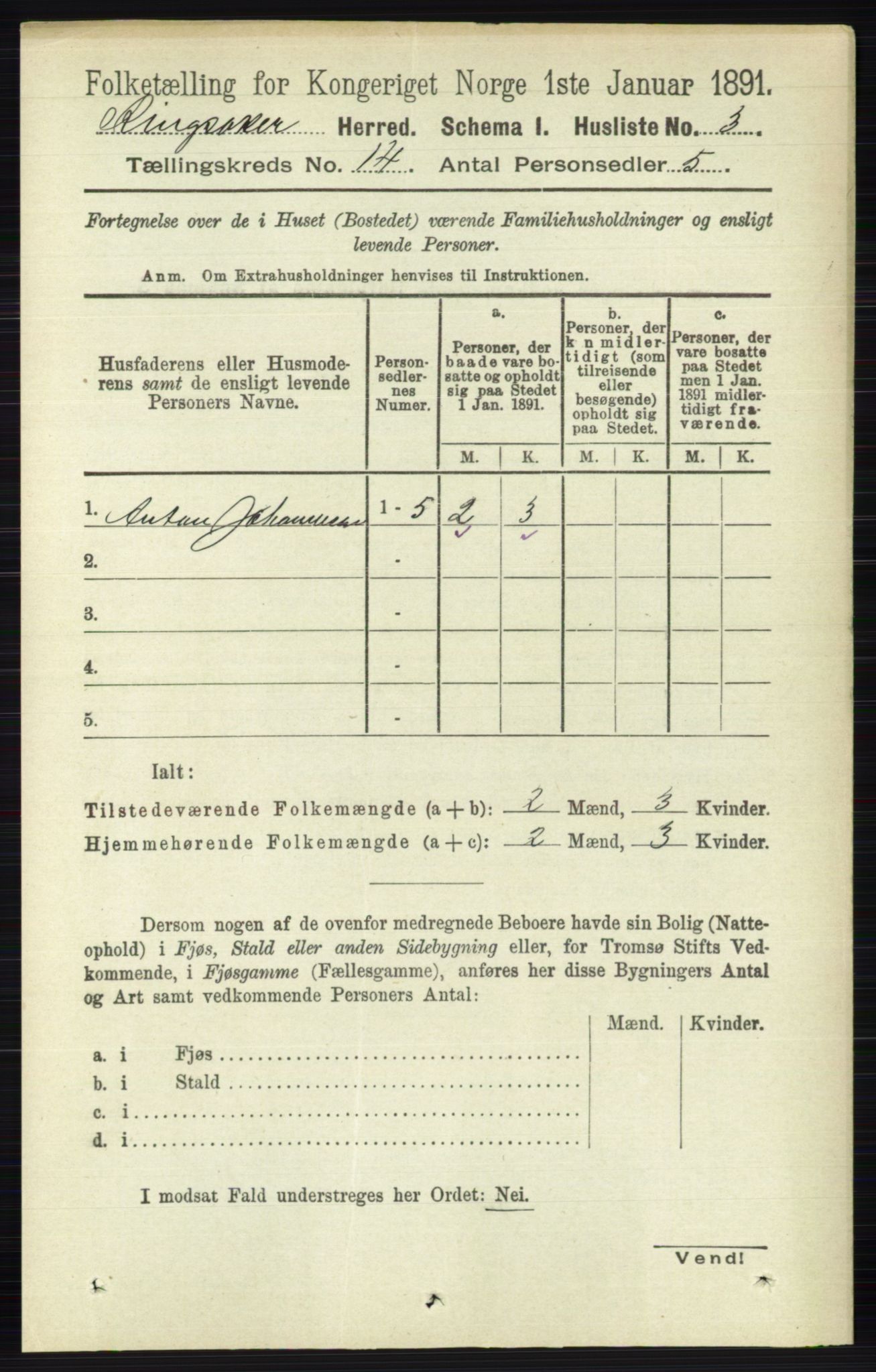 RA, 1891 census for 0412 Ringsaker, 1891, p. 7772