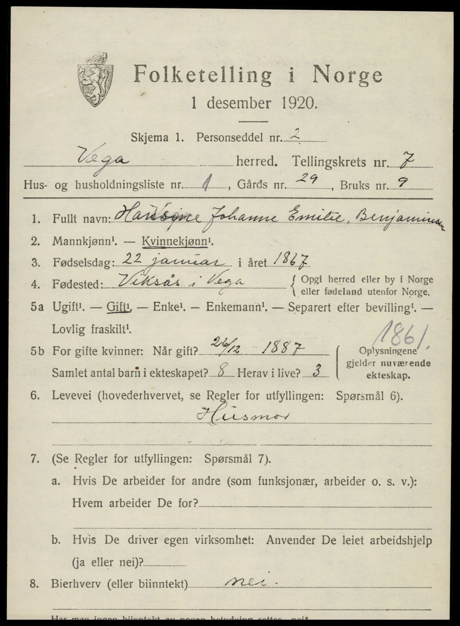 SAT, 1920 census for Vega, 1920, p. 3413