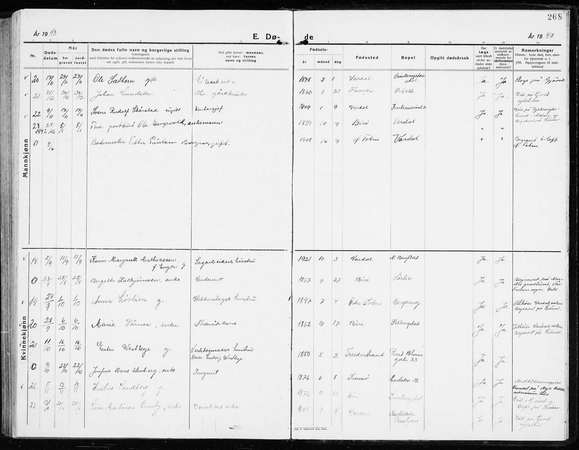 Vardal prestekontor, AV/SAH-PREST-100/H/Ha/Haa/L0018: Parish register (official) no. 18, 1930-1945, p. 268