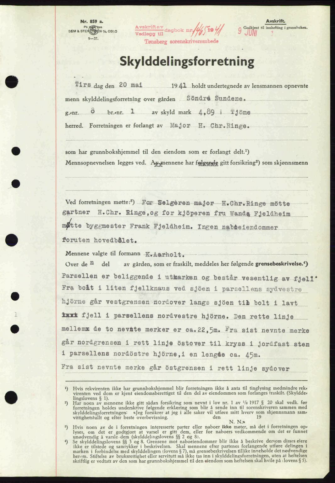 Tønsberg sorenskriveri, AV/SAKO-A-130/G/Ga/Gaa/L0010: Mortgage book no. A10, 1941-1941, Diary no: : 1465/1941