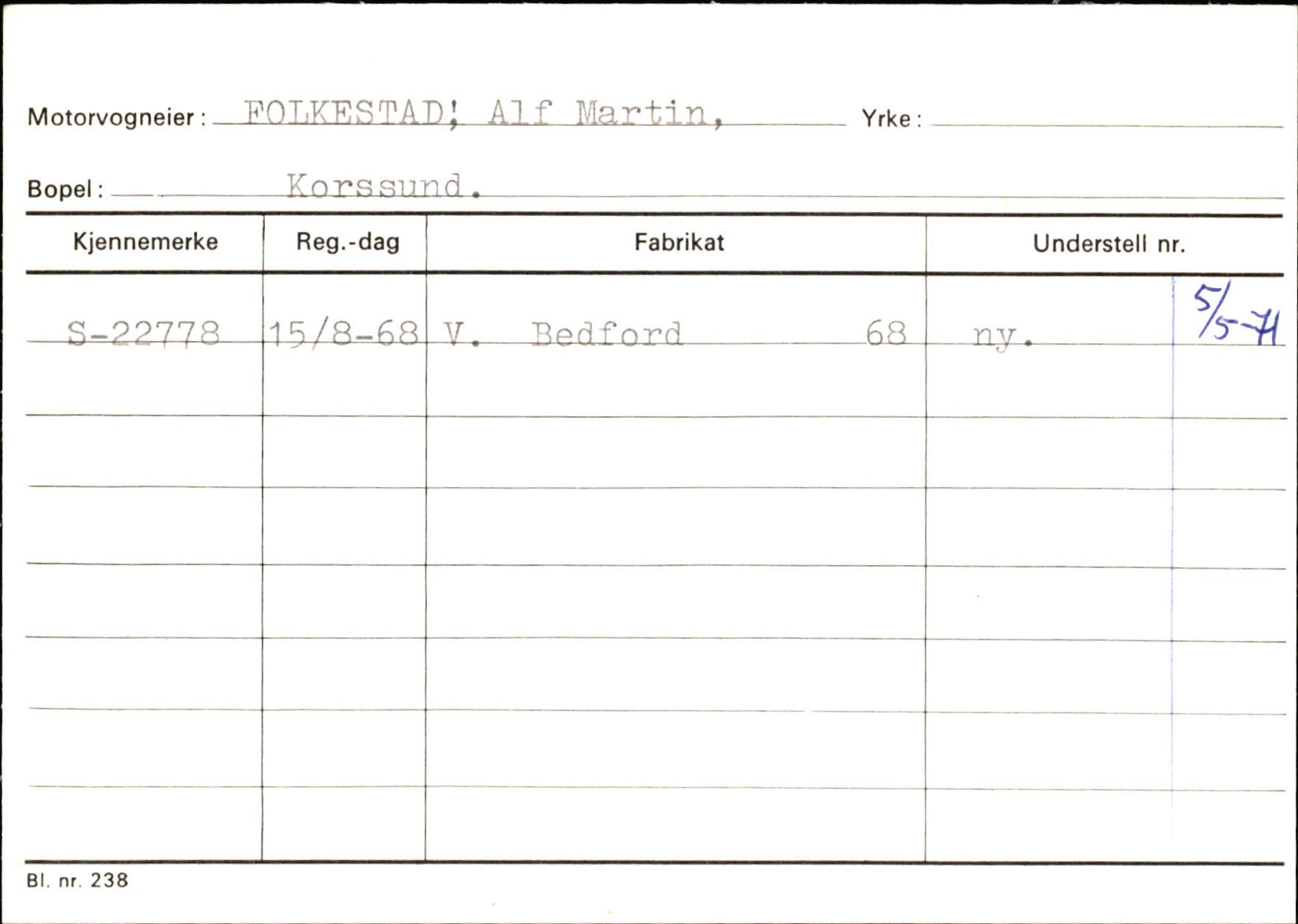 Statens vegvesen, Sogn og Fjordane vegkontor, SAB/A-5301/4/F/L0132: Eigarregister Askvoll A-Å. Balestrand A-Å, 1945-1975, p. 265