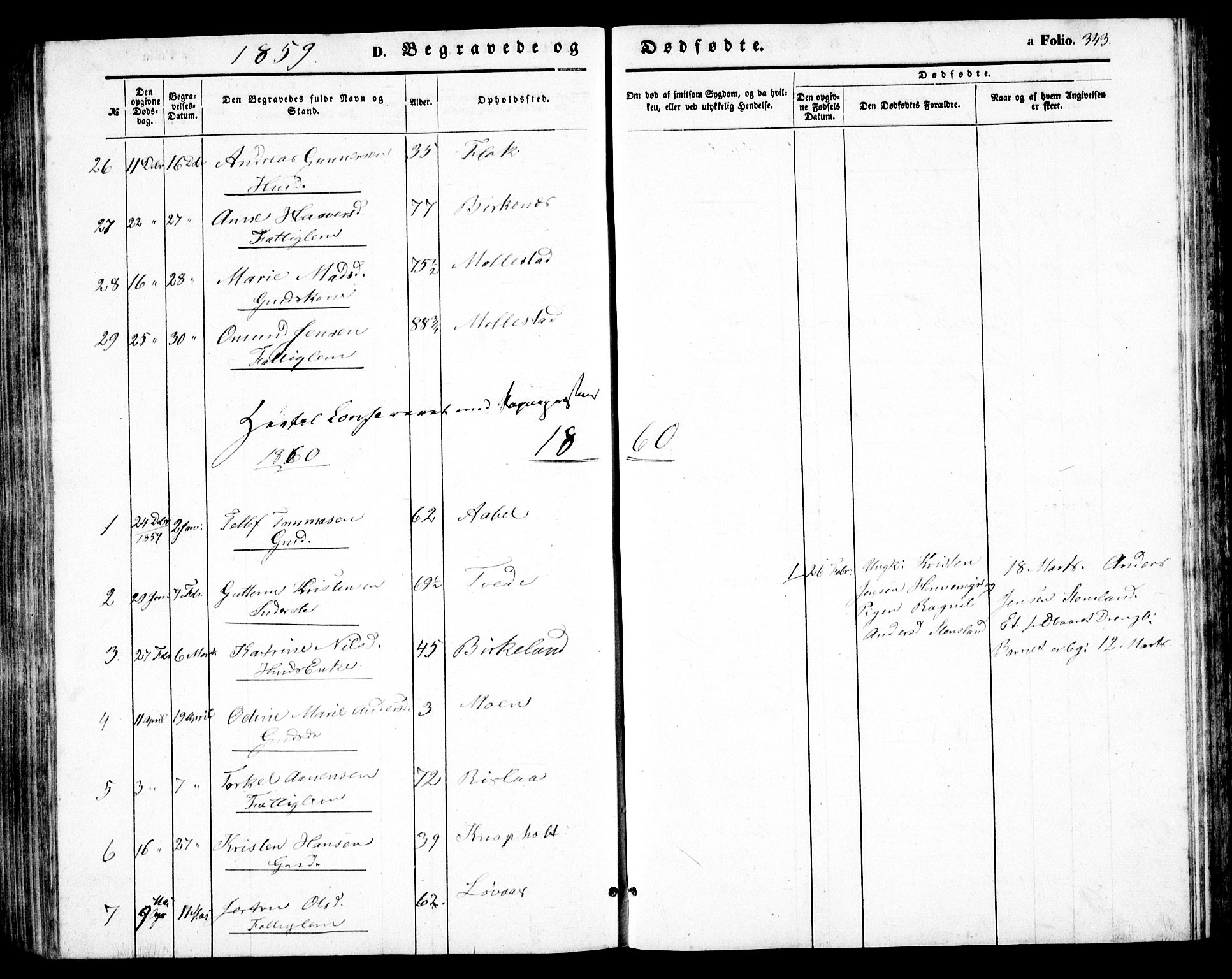 Birkenes sokneprestkontor, AV/SAK-1111-0004/F/Fb/L0002: Parish register (copy) no. B 2, 1849-1876, p. 343