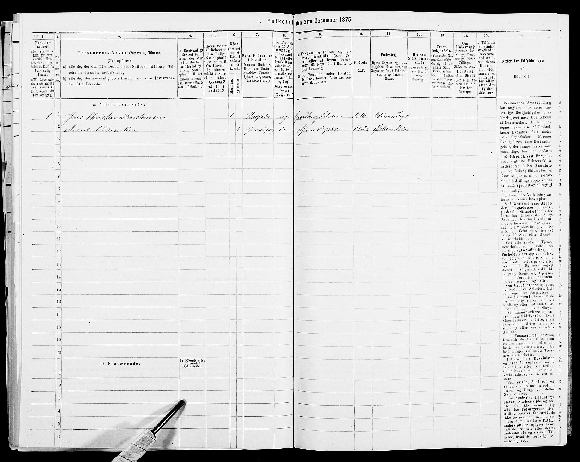 SAK, 1875 census for 1012P Oddernes, 1875, p. 428