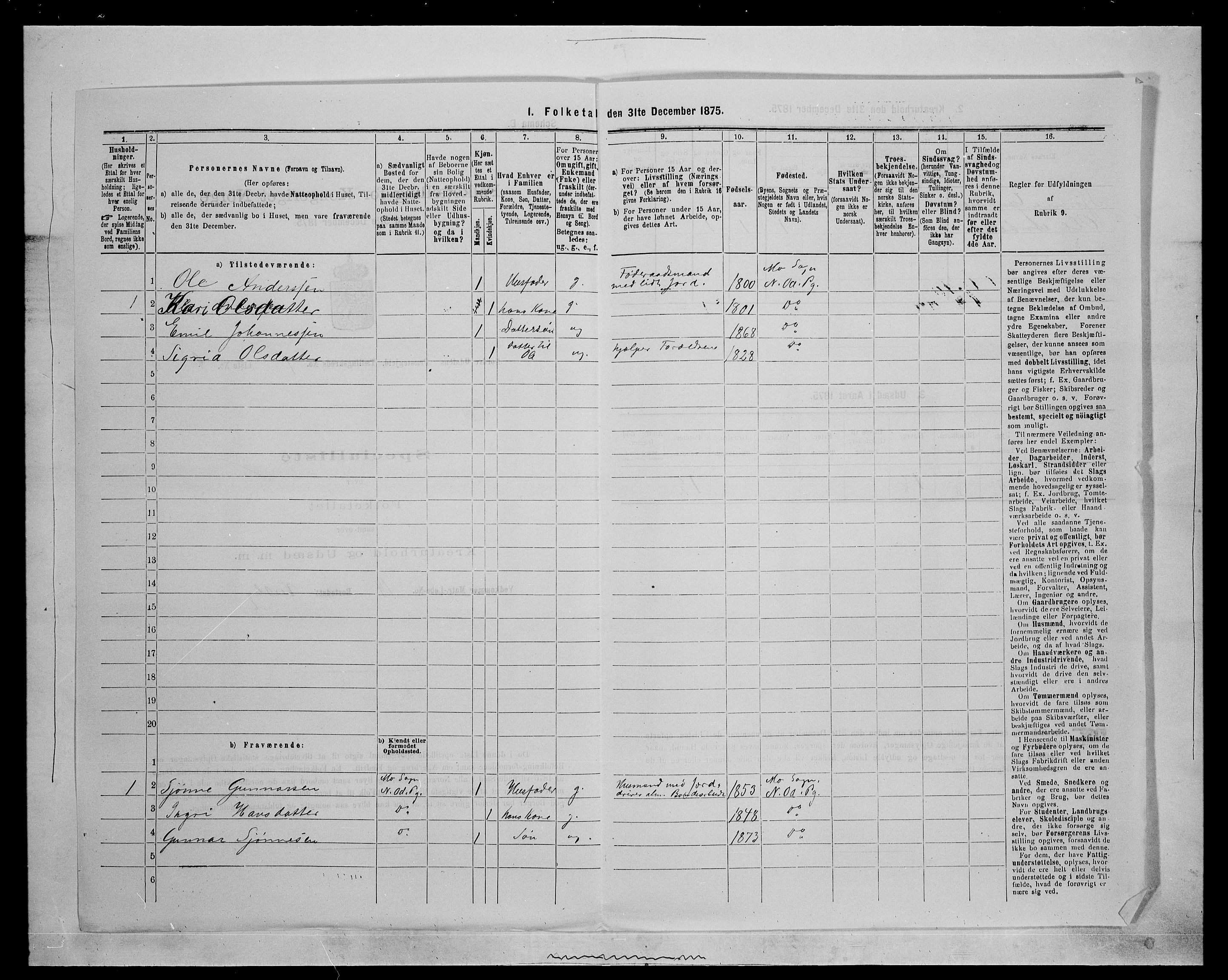 SAH, 1875 census for 0418P Nord-Odal, 1875, p. 1181