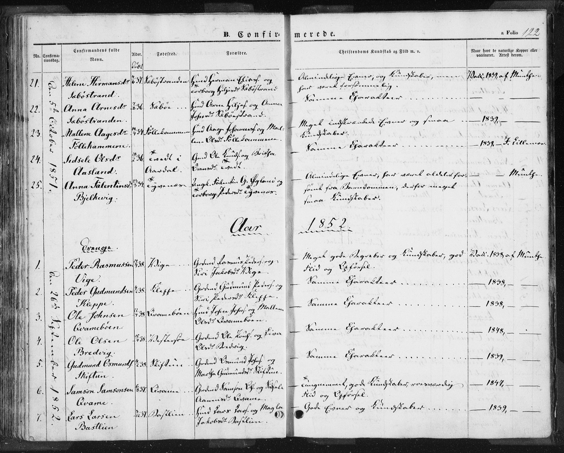 Hjelmeland sokneprestkontor, AV/SAST-A-101843/01/IV/L0009: Parish register (official) no. A 9, 1846-1860, p. 122