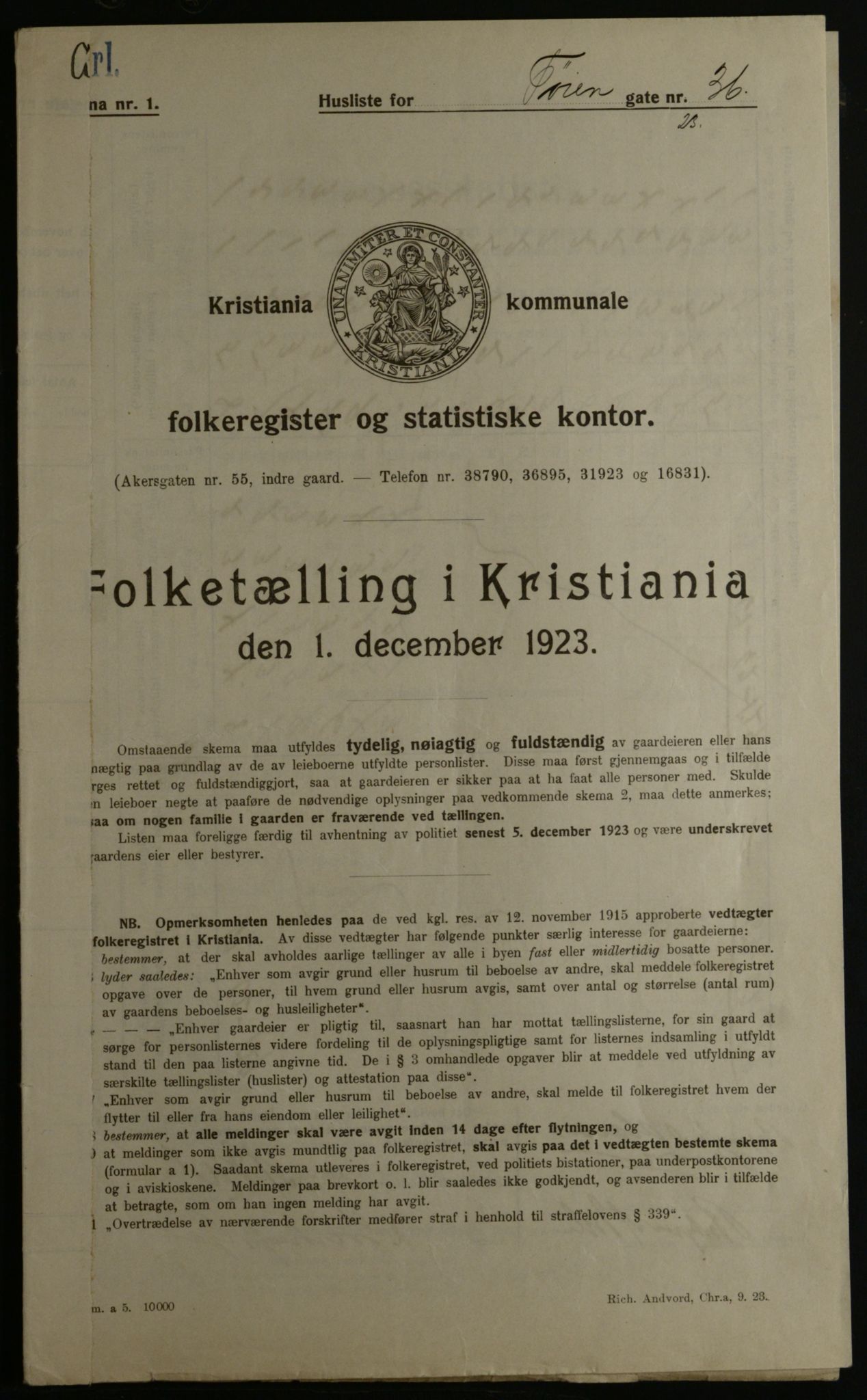 OBA, Municipal Census 1923 for Kristiania, 1923, p. 130274