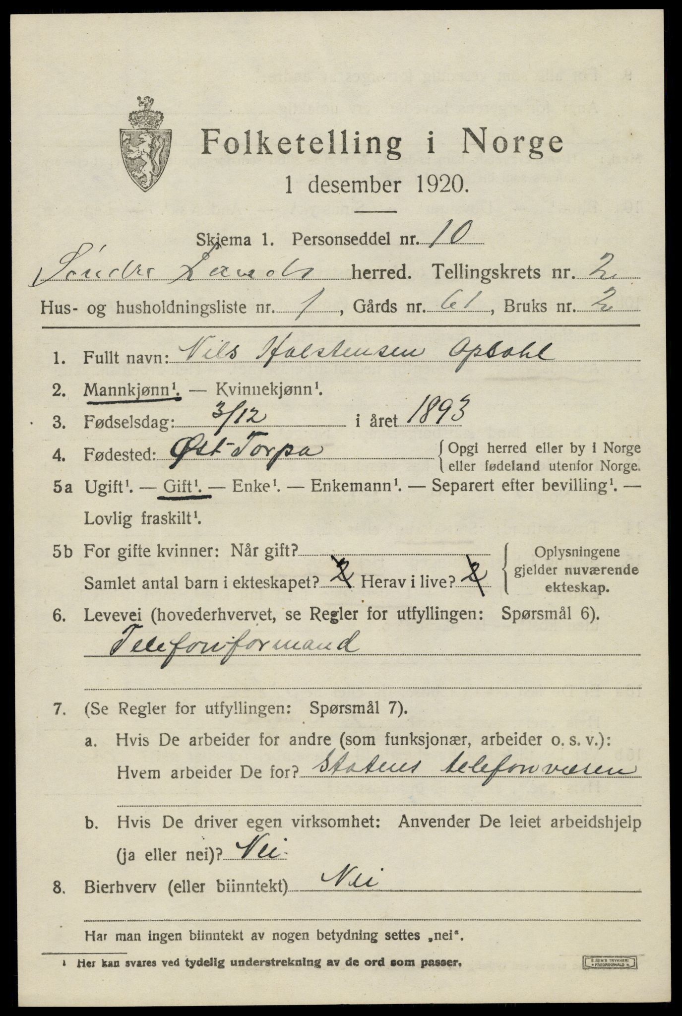 SAH, 1920 census for Søndre Land, 1920, p. 2211