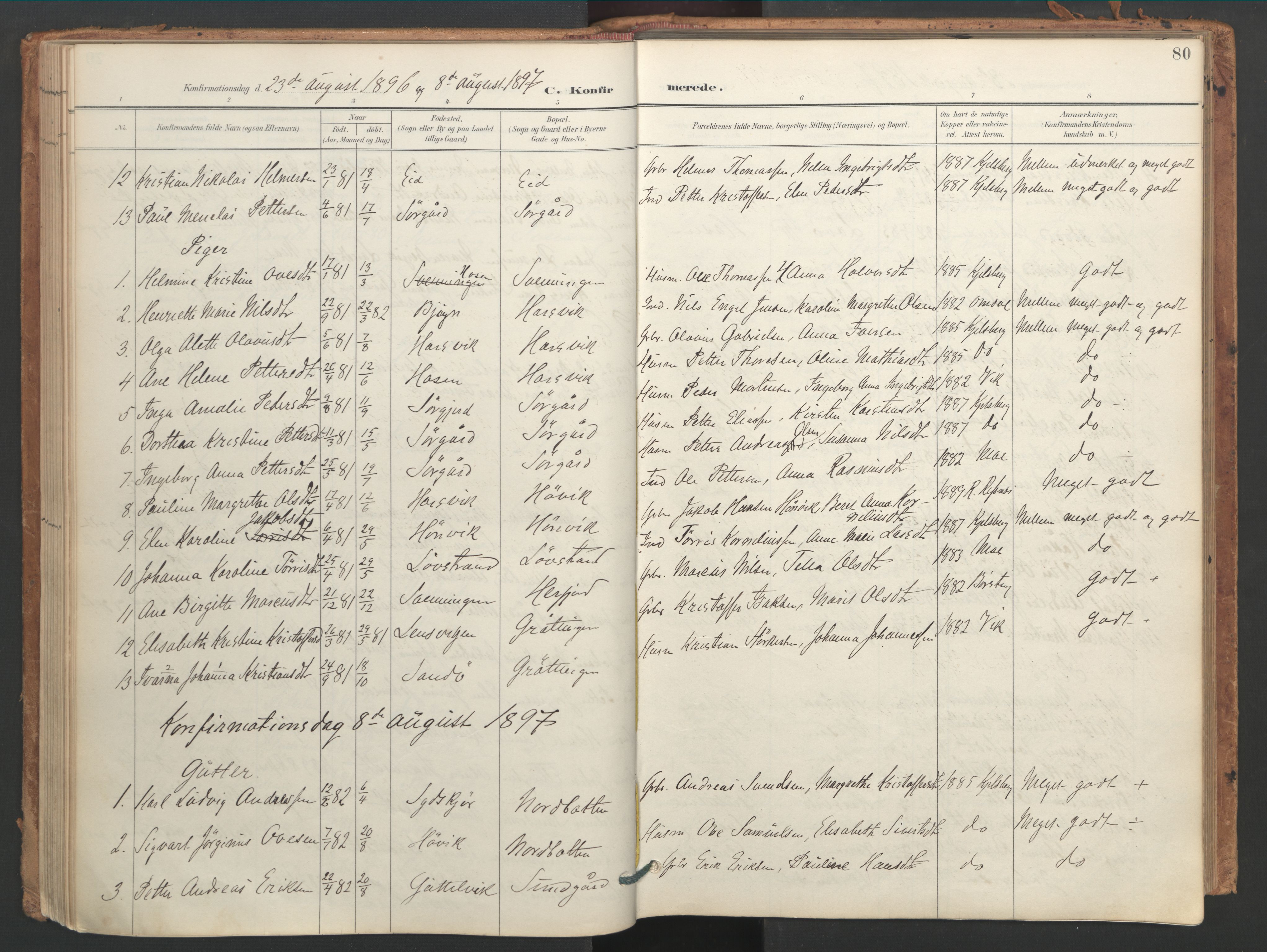 Ministerialprotokoller, klokkerbøker og fødselsregistre - Sør-Trøndelag, SAT/A-1456/656/L0693: Parish register (official) no. 656A02, 1894-1913, p. 80