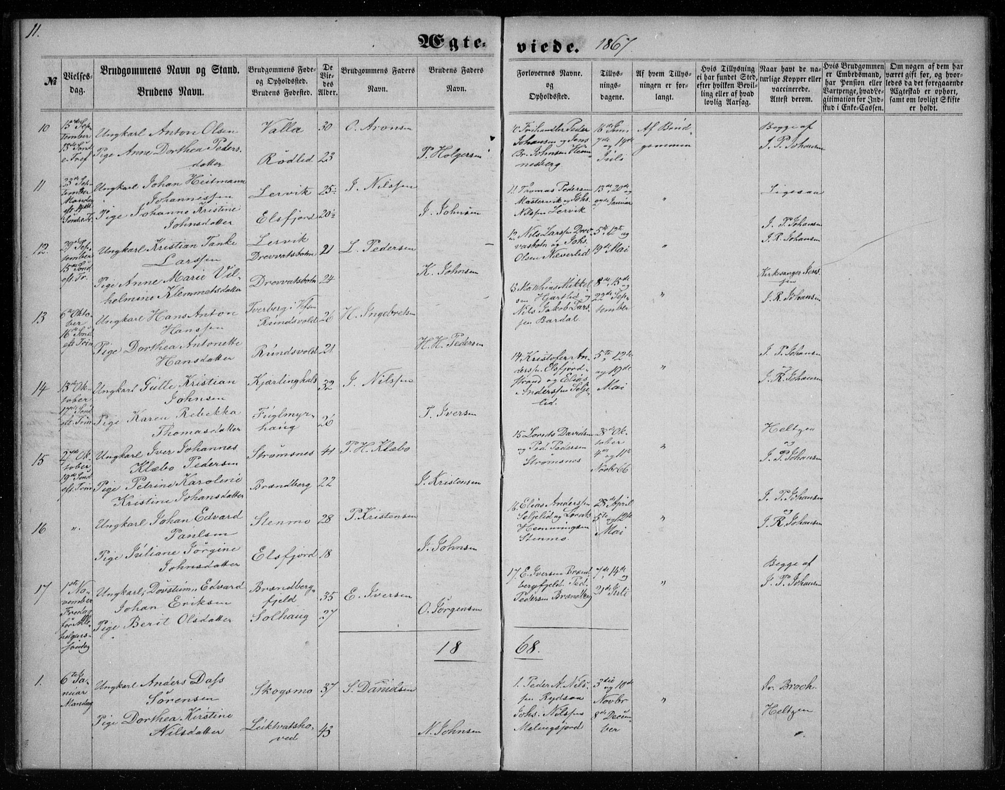 Ministerialprotokoller, klokkerbøker og fødselsregistre - Nordland, AV/SAT-A-1459/825/L0358: Parish register (official) no. 825A12, 1863-1878, p. 11