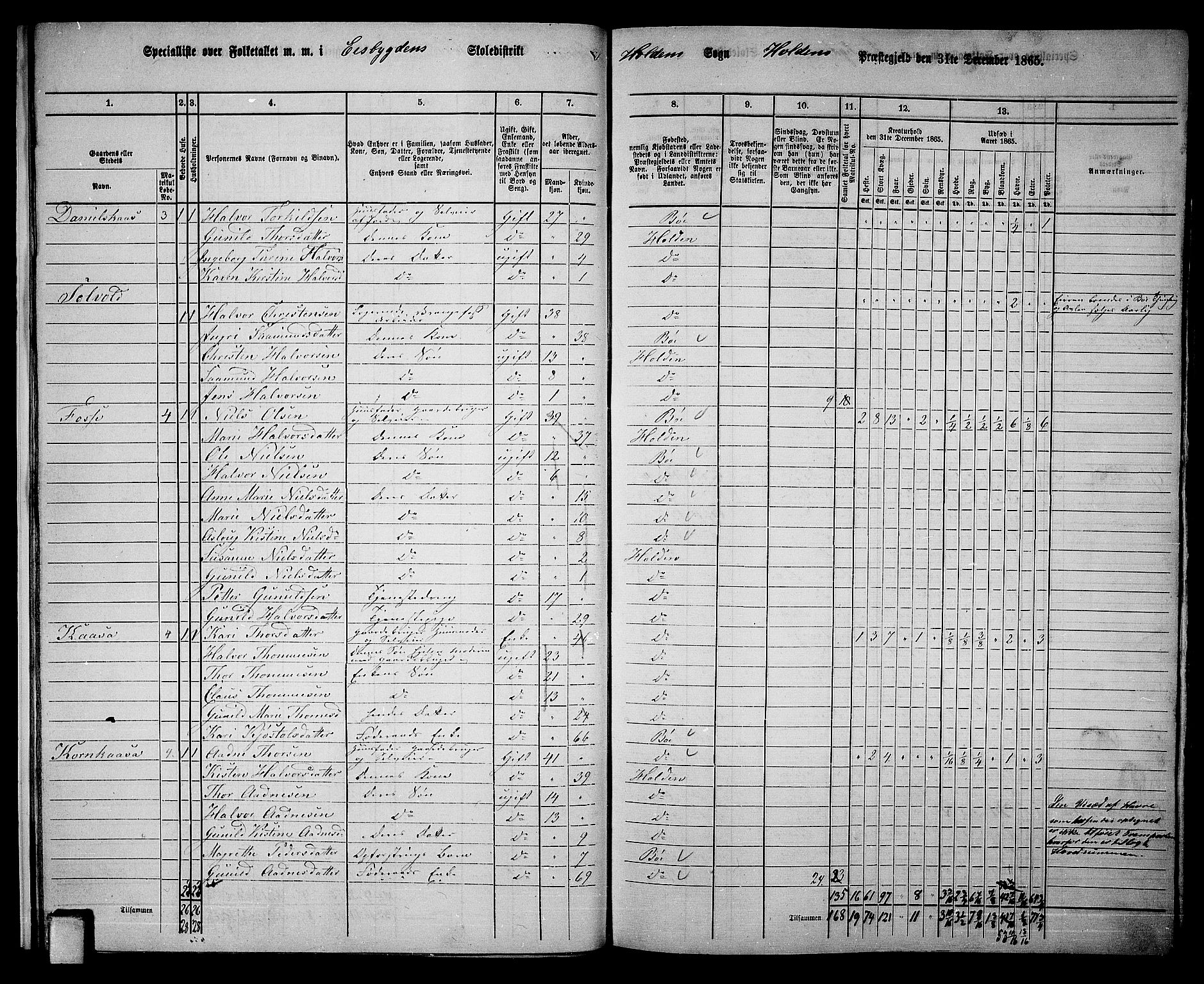 RA, 1865 census for Holla, 1865, p. 17