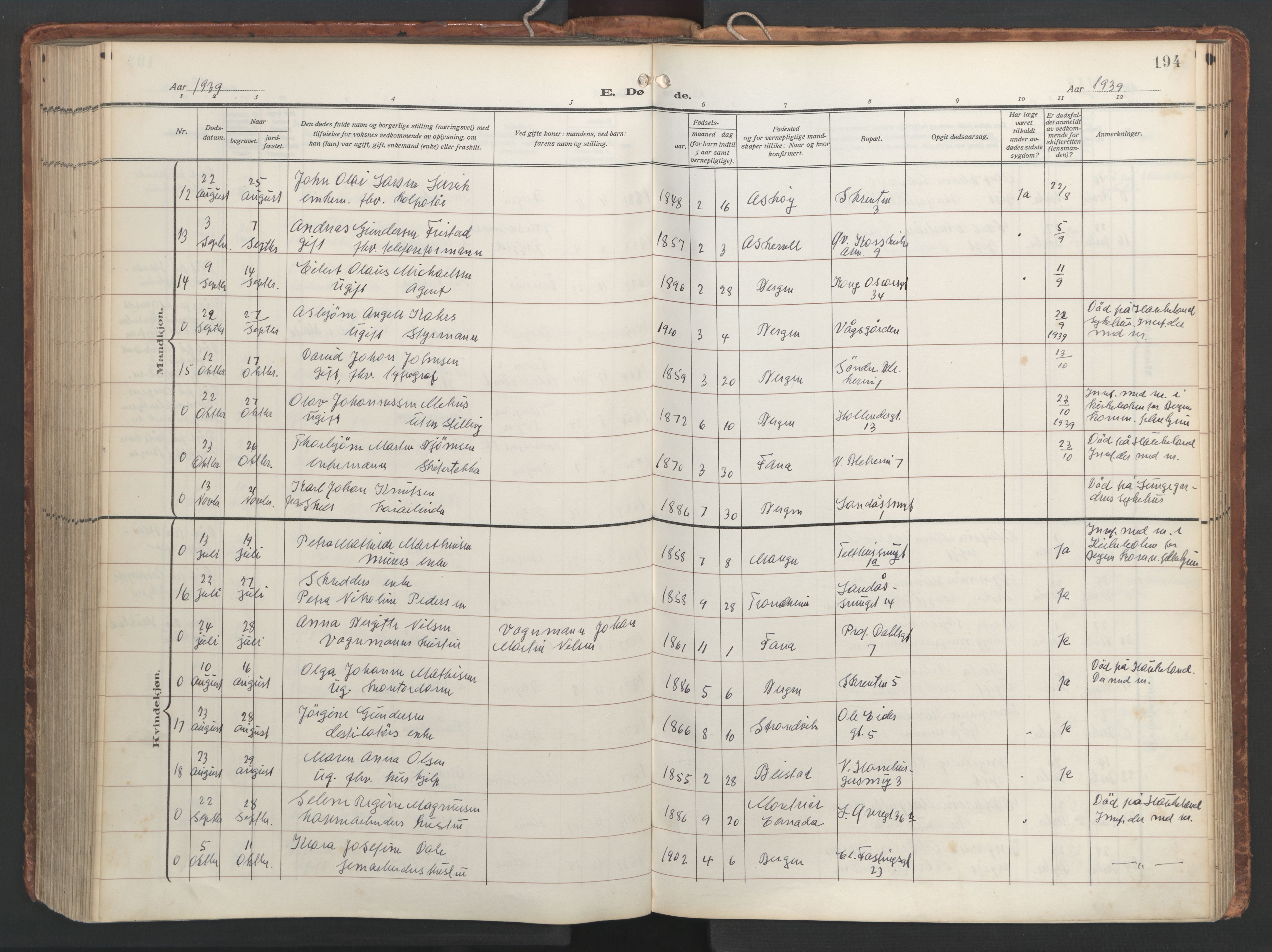 Korskirken sokneprestembete, AV/SAB-A-76101/H/Hab: Parish register (copy) no. E 5, 1910-1956, p. 193b-194a