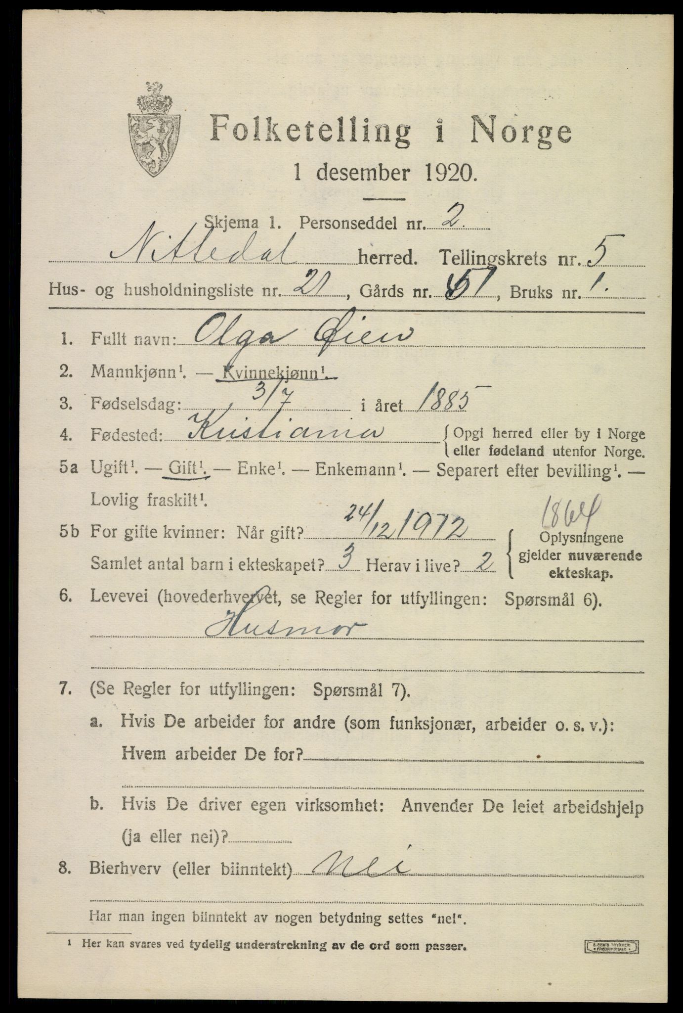 SAO, 1920 census for Nittedal, 1920, p. 6708