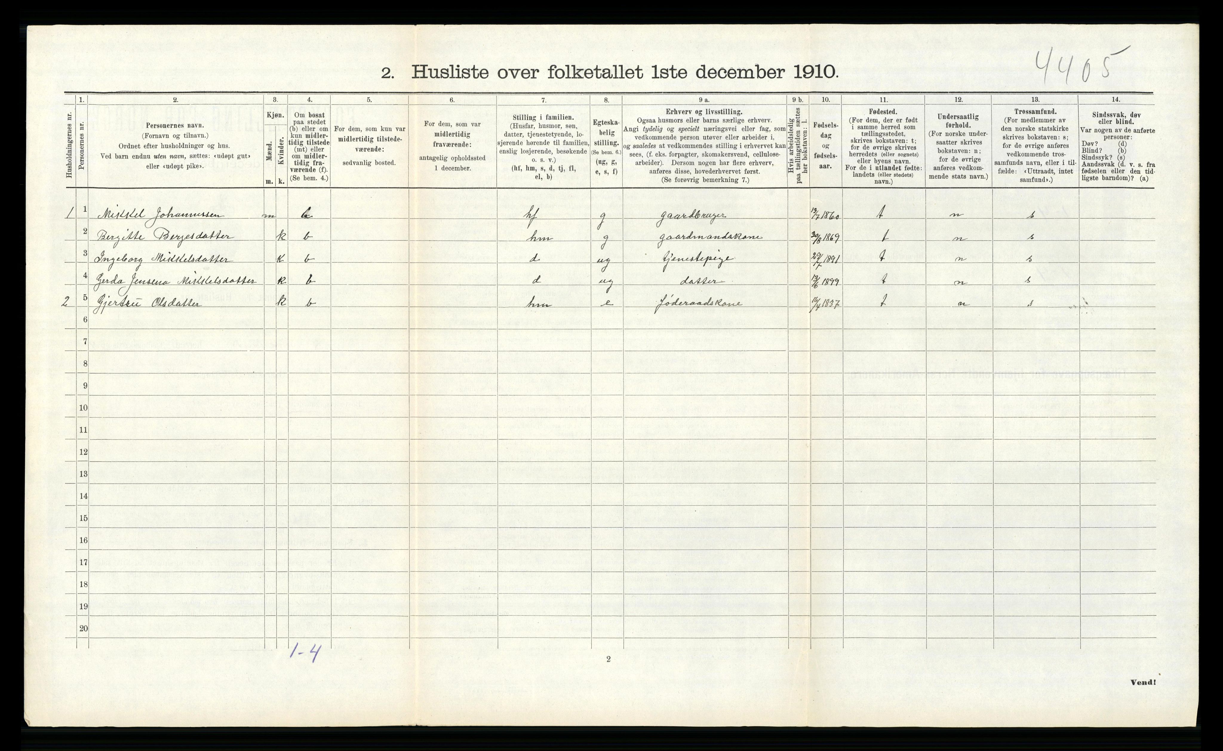 RA, 1910 census for Alversund, 1910, p. 405