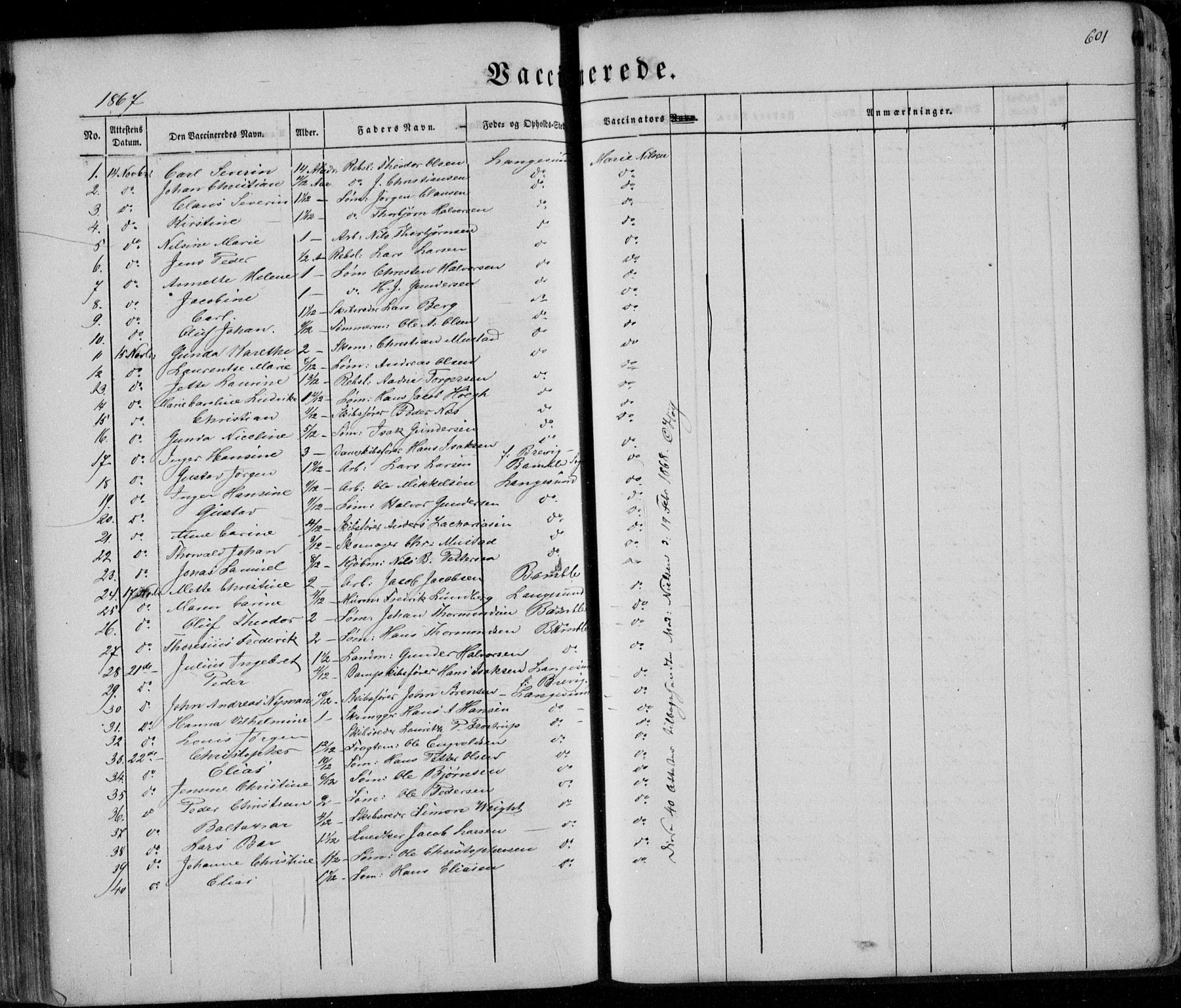 Bamble kirkebøker, AV/SAKO-A-253/F/Fa/L0005: Parish register (official) no. I 5, 1854-1869, p. 601