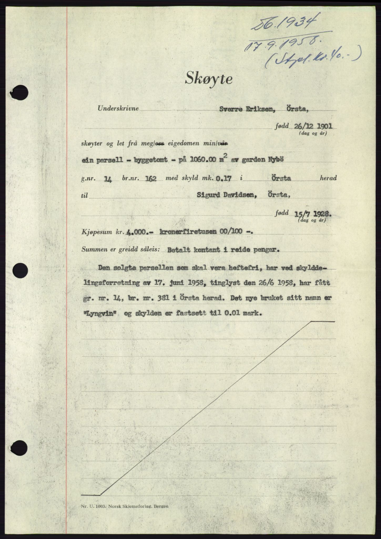 Søre Sunnmøre sorenskriveri, AV/SAT-A-4122/1/2/2C/L0110: Mortgage book no. 36A, 1958-1958, Diary no: : 1934/1958