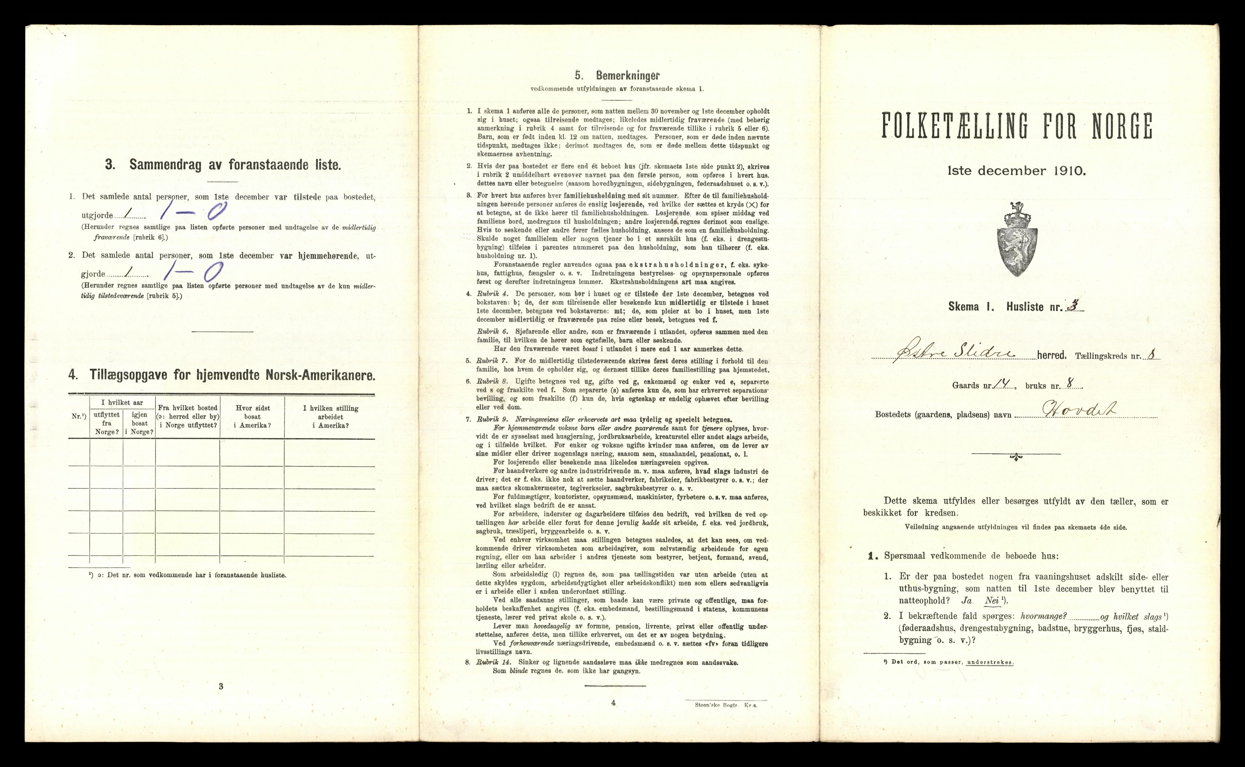 RA, 1910 census for Øystre Slidre, 1910, p. 712