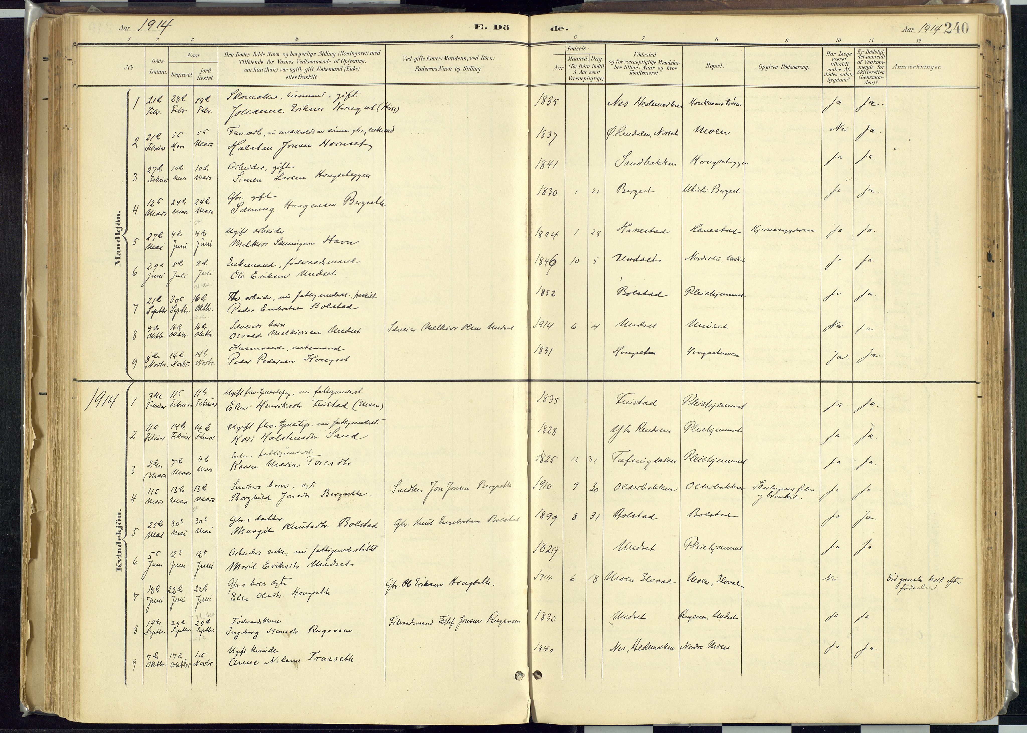 Rendalen prestekontor, SAH/PREST-054/H/Ha/Haa/L0012: Parish register (official) no. 12, 1901-1928, p. 240