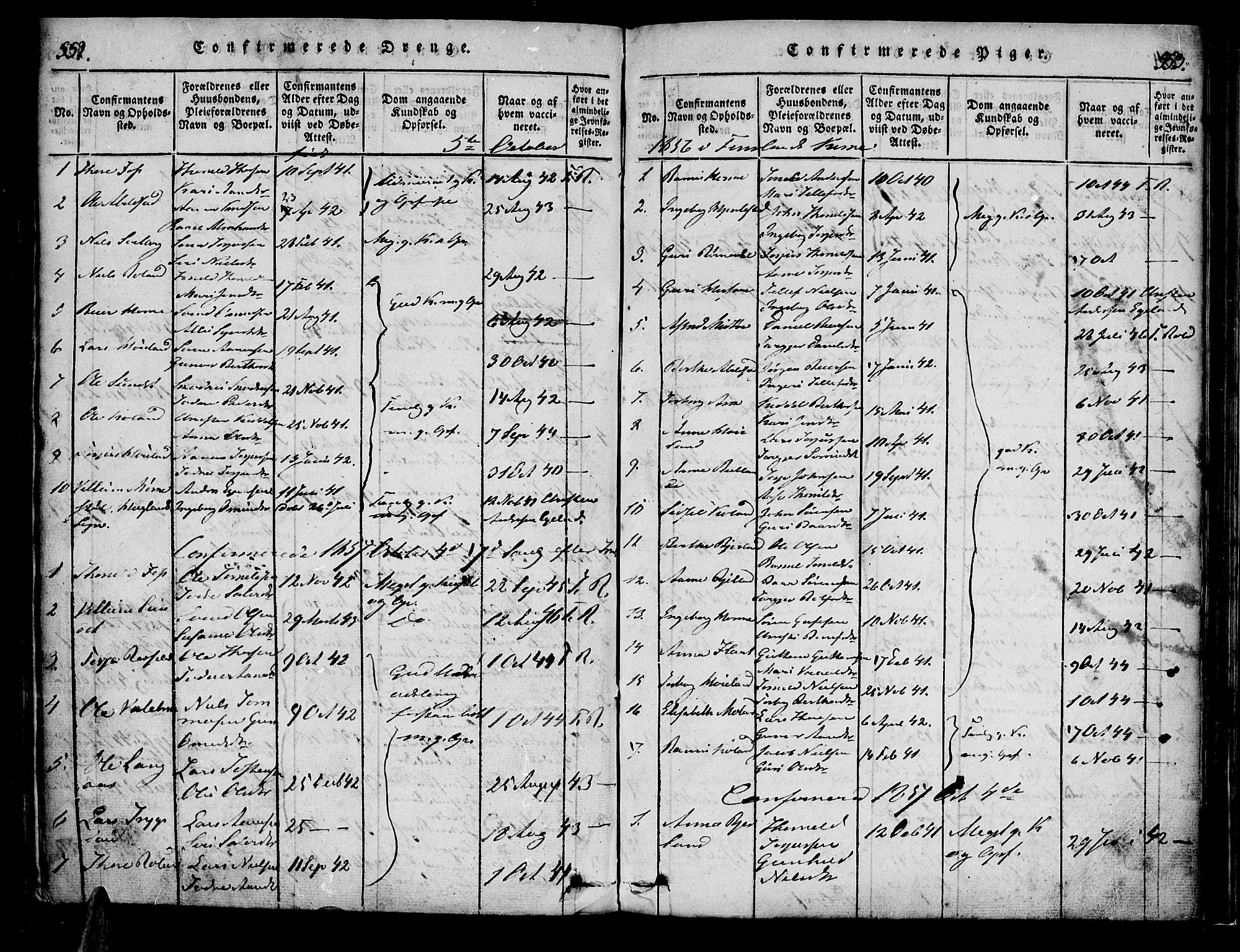 Bjelland sokneprestkontor, SAK/1111-0005/F/Fa/Faa/L0002: Parish register (official) no. A 2, 1816-1866, p. 552-553