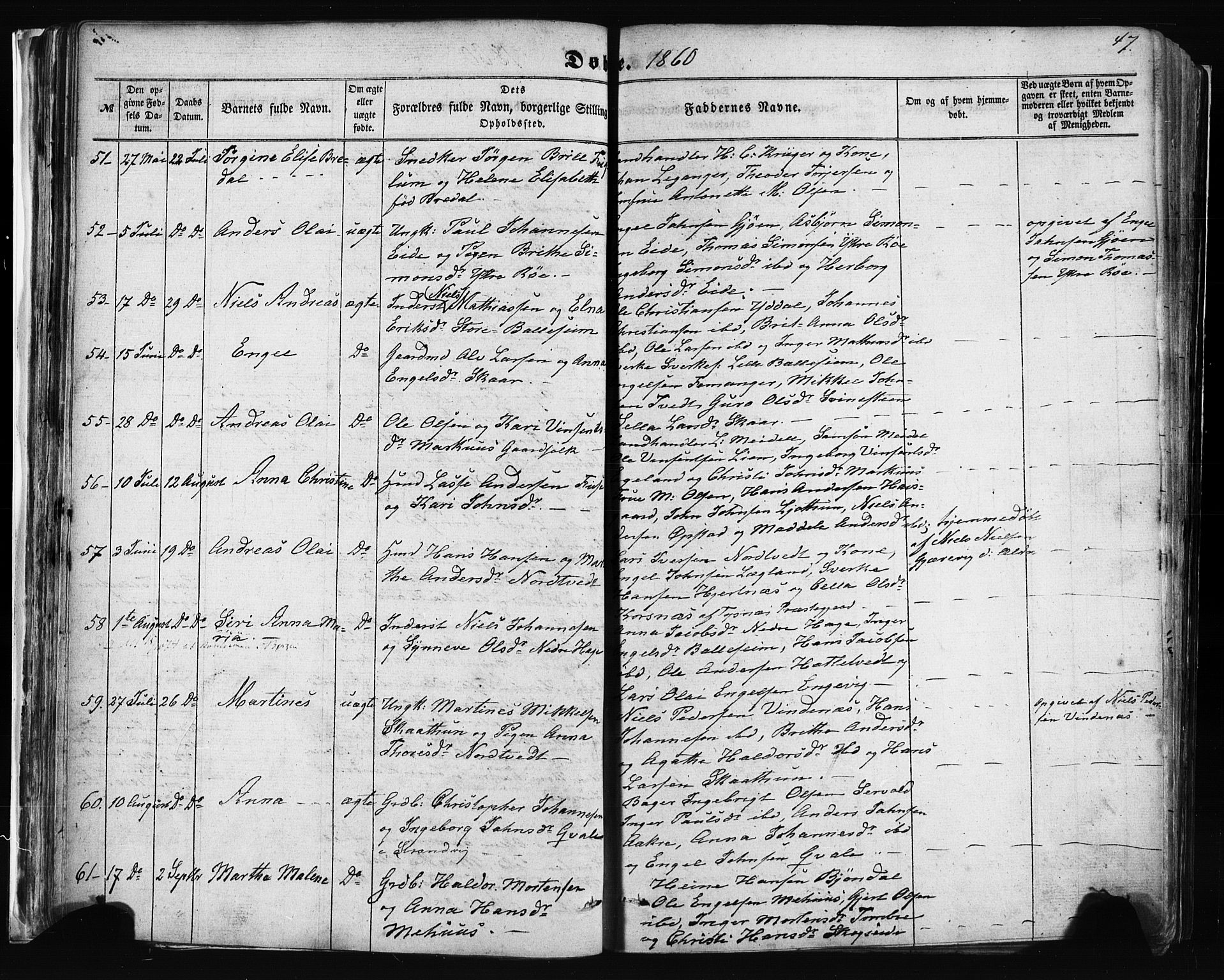 Fusa sokneprestembete, AV/SAB-A-75401/H/Haa: Parish register (official) no. A 1I, 1855-1879, p. 47