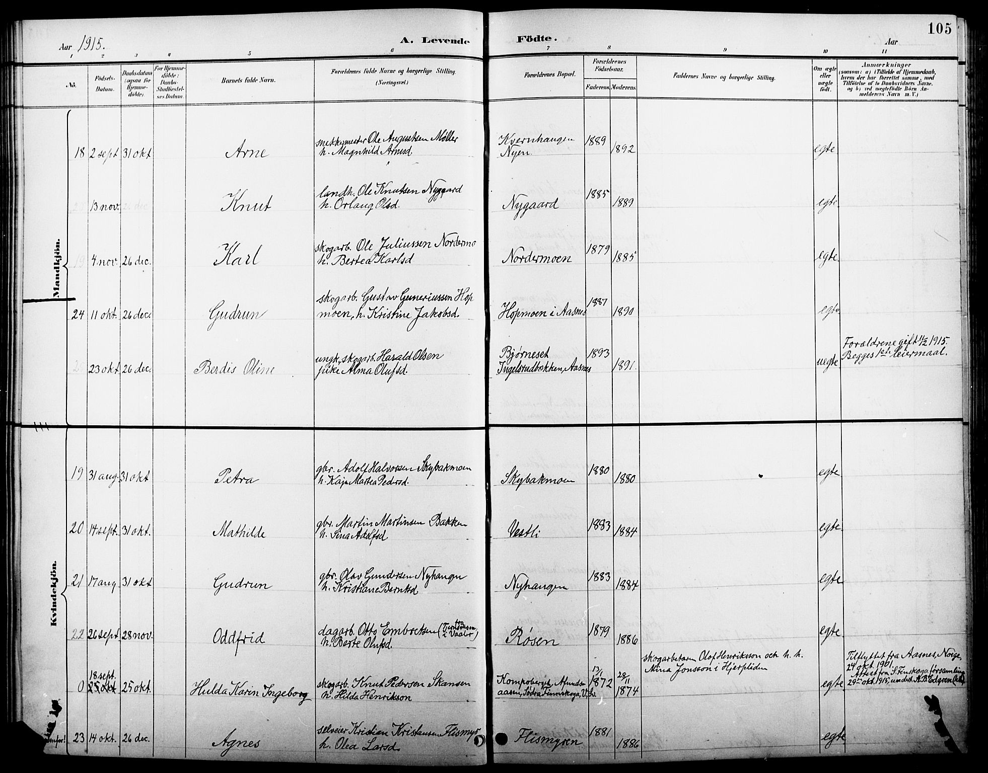 Åsnes prestekontor, AV/SAH-PREST-042/H/Ha/Hab/L0005: Parish register (copy) no. 5, 1895-1920, p. 105