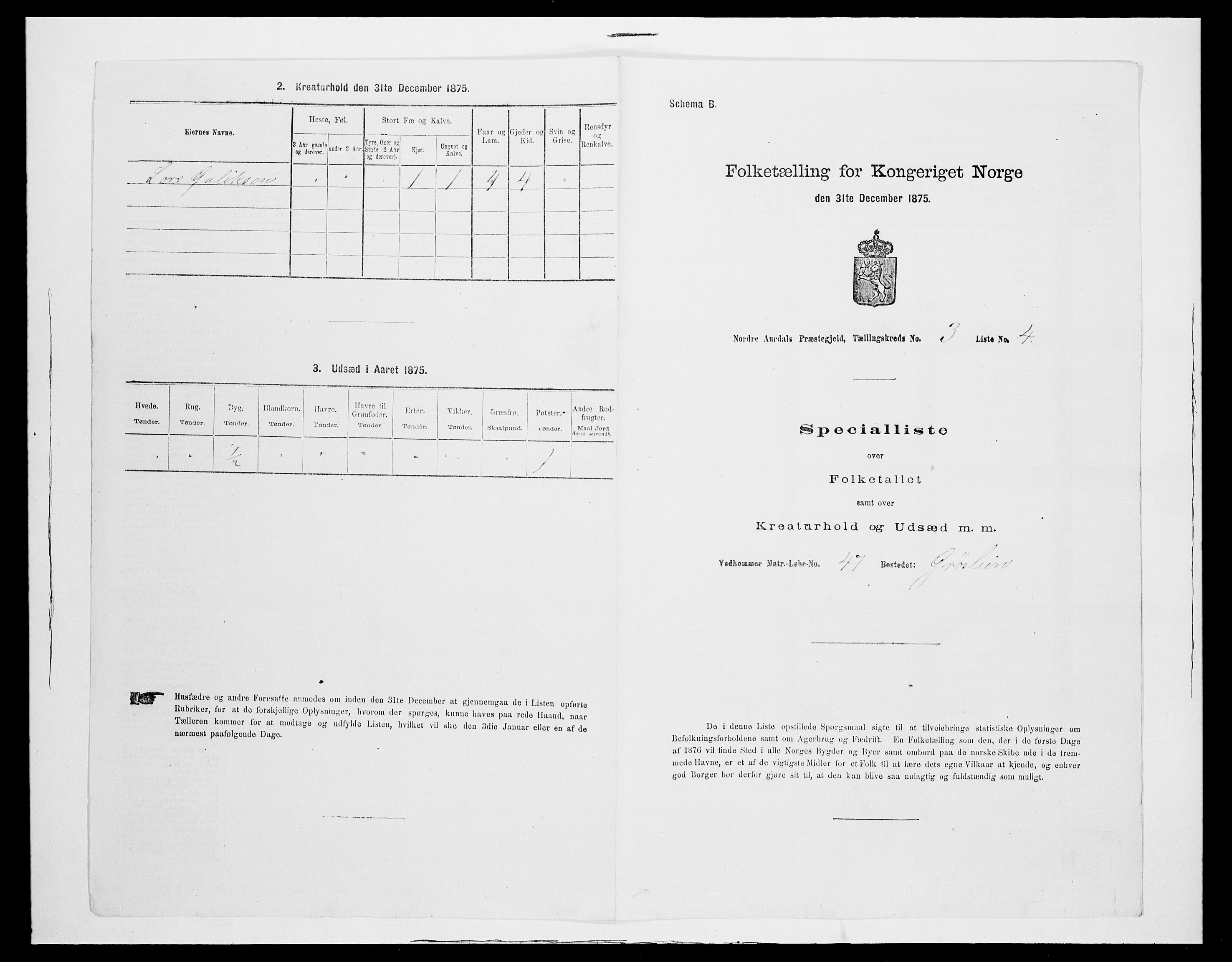 SAH, 1875 census for 0542P Nord-Aurdal, 1875, p. 461