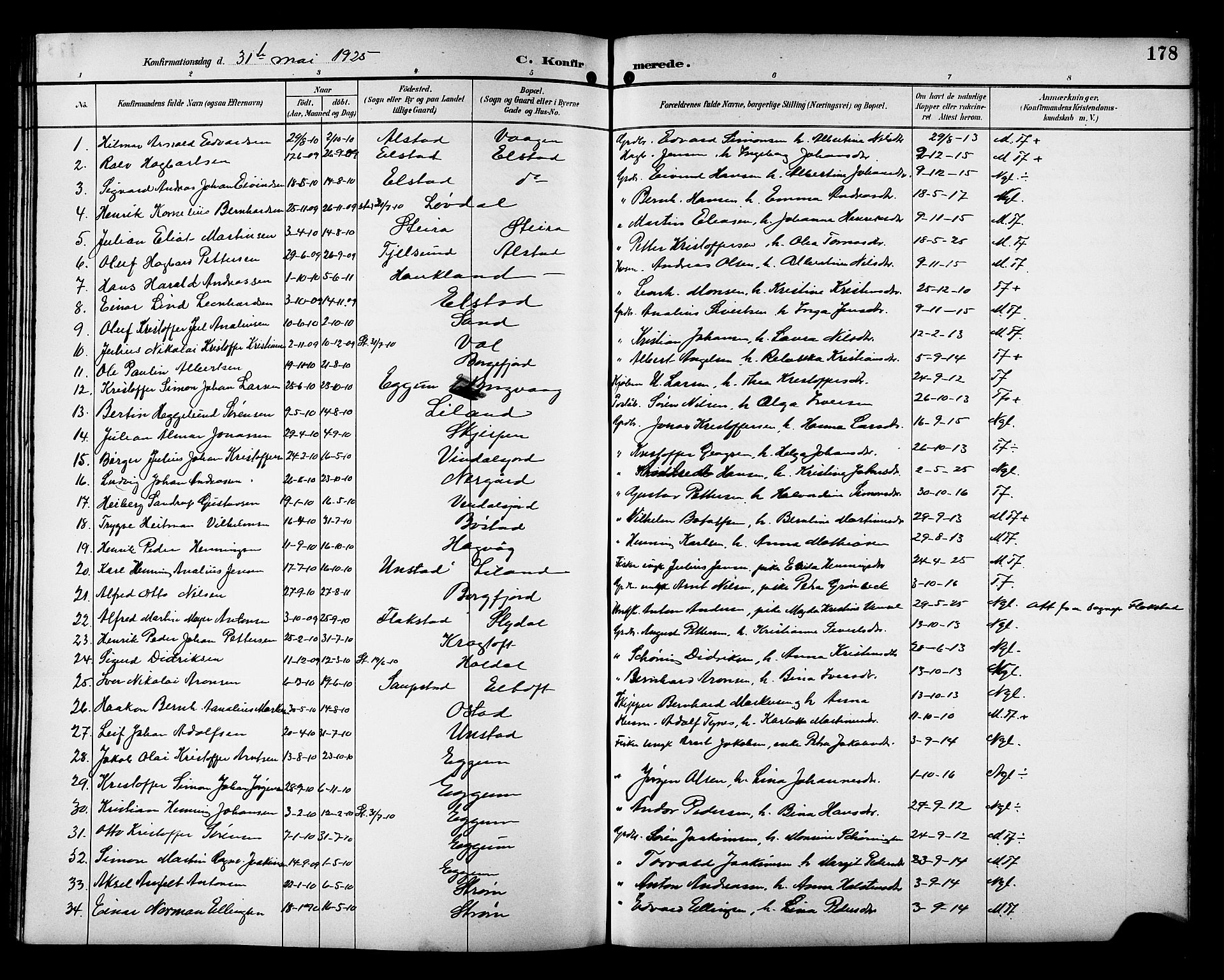 Ministerialprotokoller, klokkerbøker og fødselsregistre - Nordland, AV/SAT-A-1459/880/L1141: Parish register (copy) no. 880C03, 1893-1928, p. 178