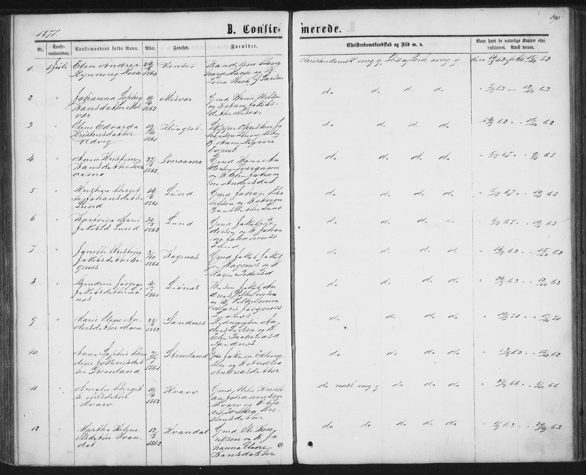 Ministerialprotokoller, klokkerbøker og fødselsregistre - Nordland, AV/SAT-A-1459/852/L0739: Parish register (official) no. 852A09, 1866-1877, p. 190