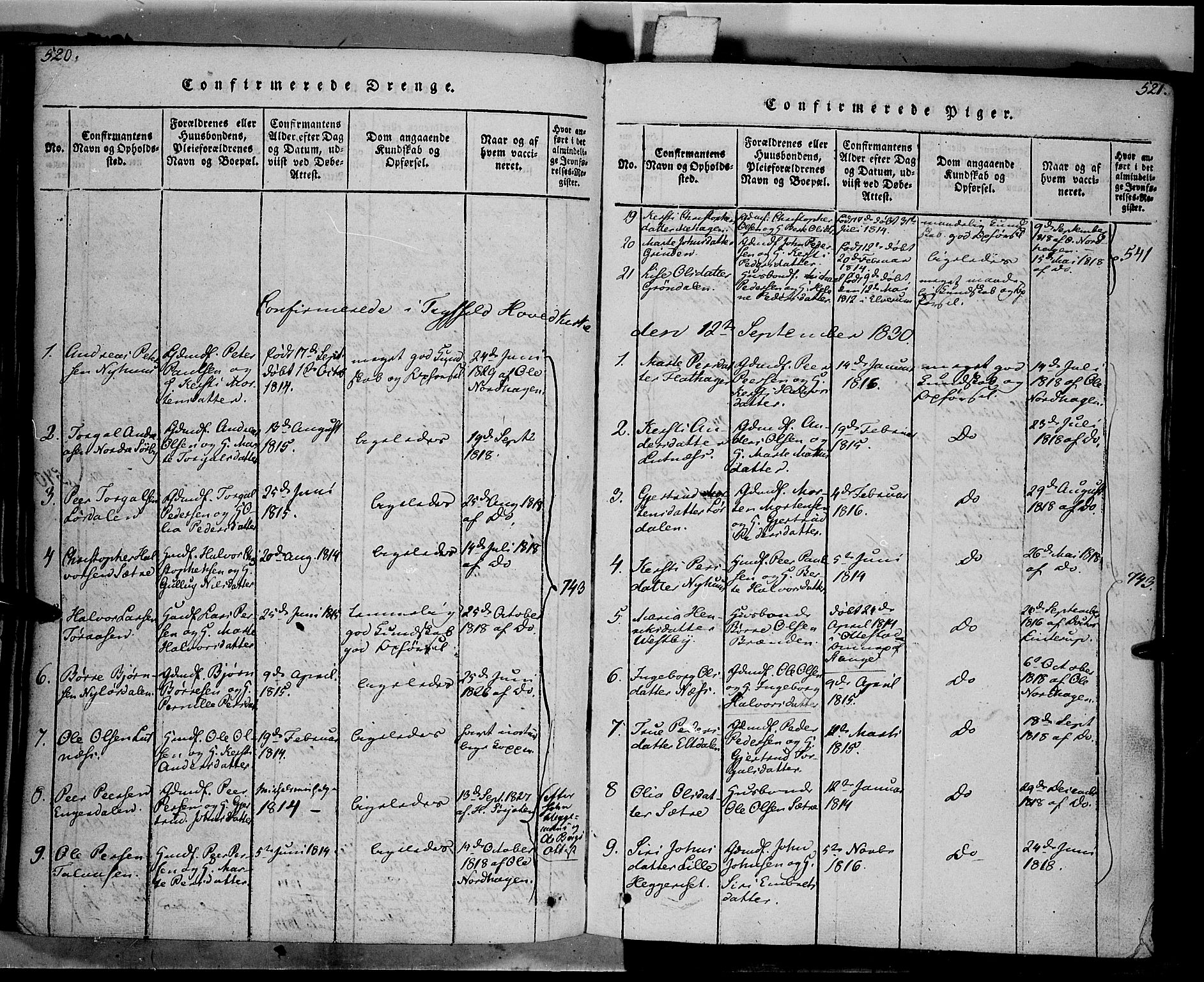 Trysil prestekontor, SAH/PREST-046/H/Ha/Haa/L0003: Parish register (official) no. 3 /1, 1814-1841, p. 520-521