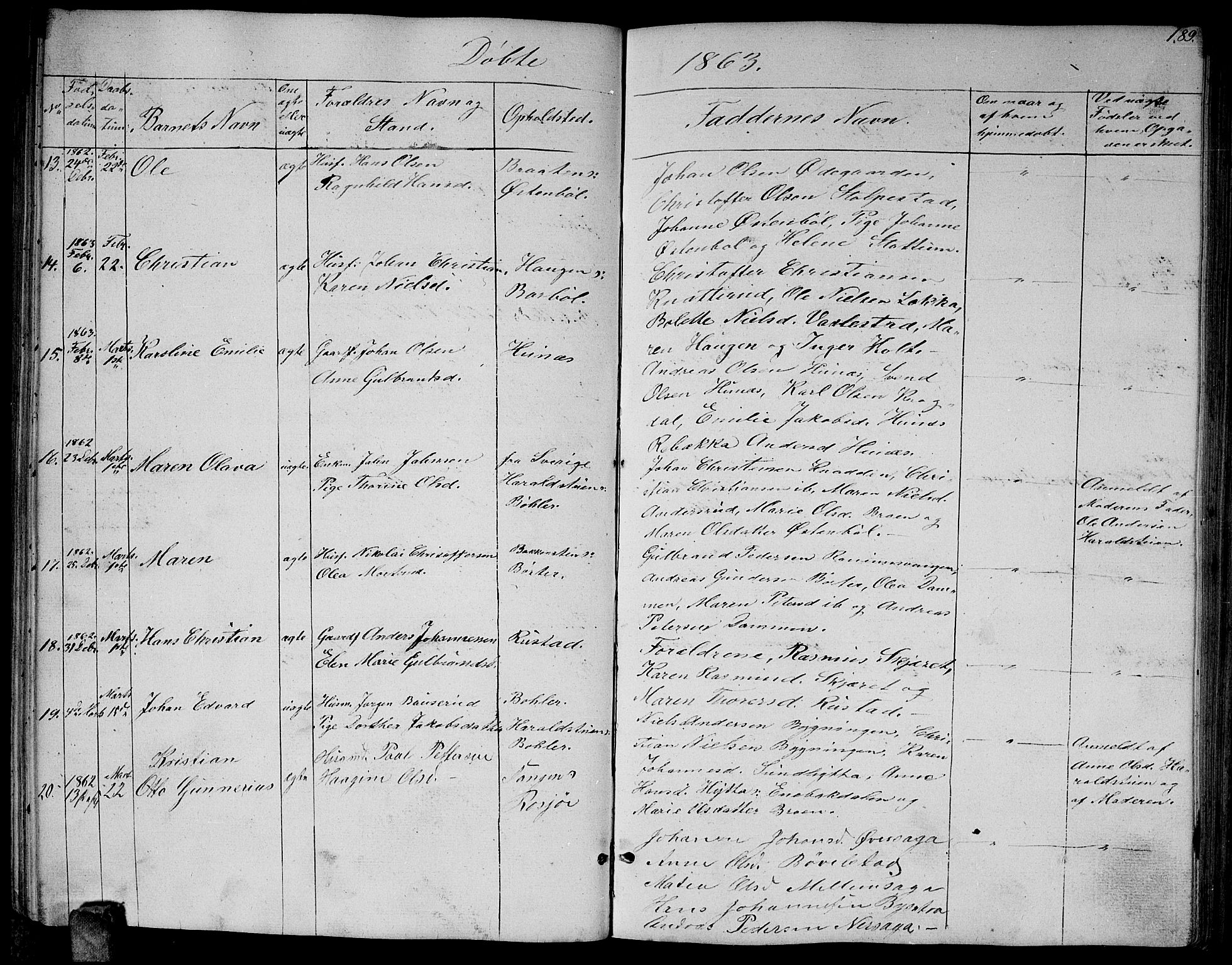 Enebakk prestekontor Kirkebøker, AV/SAO-A-10171c/G/Ga/L0004: Parish register (copy) no. I 4, 1850-1866, p. 189