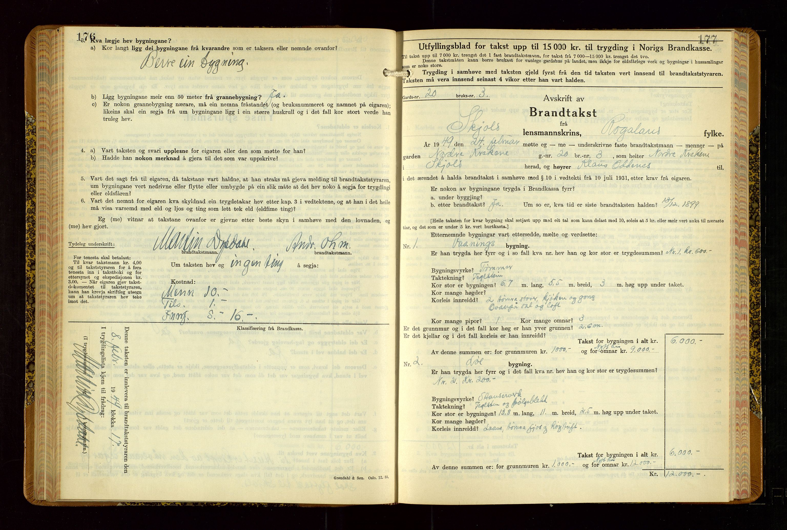 Skjold lensmannskontor, SAST/A-100182/Gob/L0002: "Branntakstbok for Skjold lensmannskrins Rogaland fylke", 1939-1952, p. 176-177