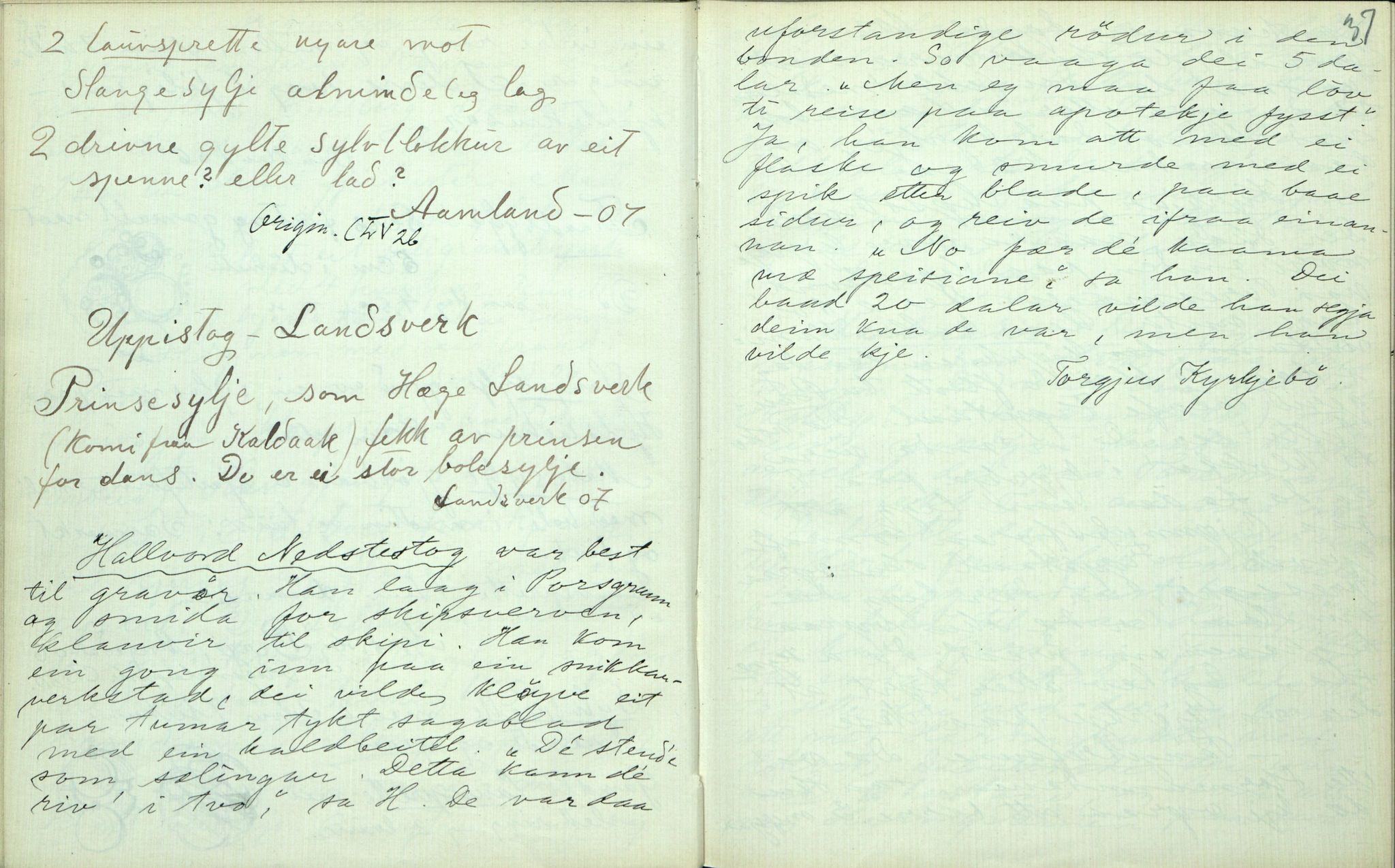 Rikard Berge, TEMU/TGM-A-1003/F/L0002/0027: 031-060 Innholdslister / 57 Folkekunst. Smedarbeid. (Sylv, jarn, gravst, mekanik), 1910, p. 36-37