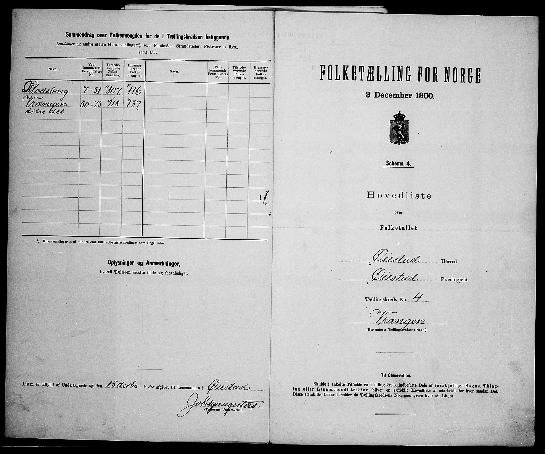 SAK, 1900 census for Øyestad, 1900, p. 26