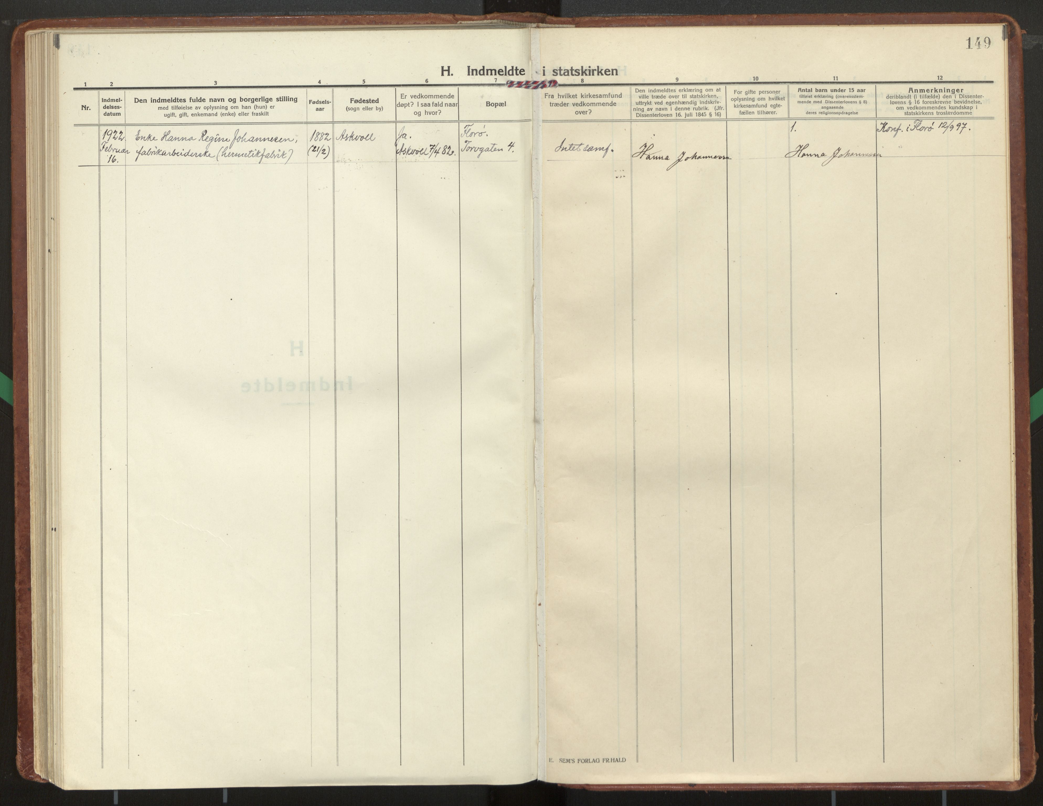 Kinn sokneprestembete, SAB/A-80801/H/Haa/Haac/L0003: Parish register (official) no. C 3, 1917-1934, p. 149