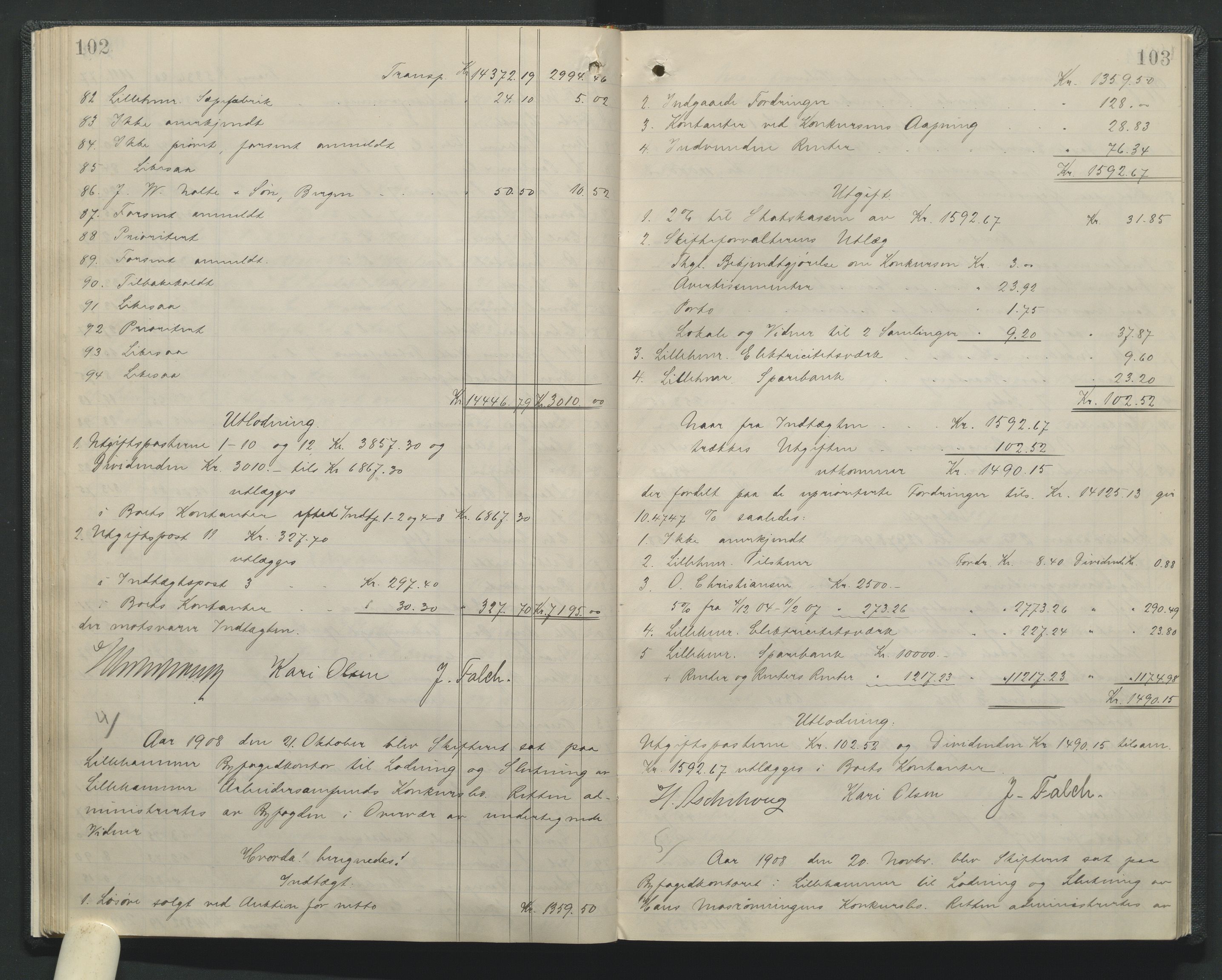 Sør-Gudbrandsdal tingrett, AV/SAH-TING-004/J/Ja/Jag/L0001: Skifteutlodningsprotokoll - Lillehammer by, 1903-1923, p. 102-103