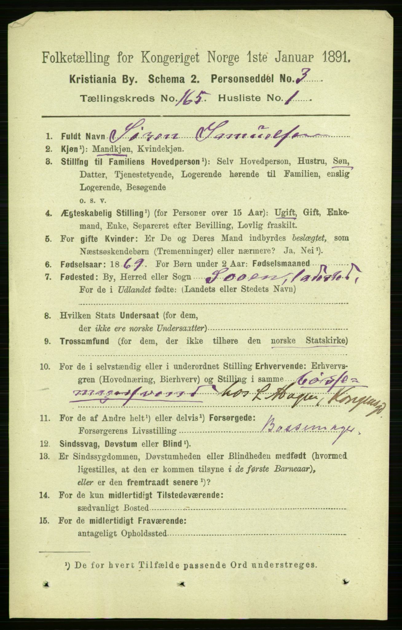 RA, 1891 census for 0301 Kristiania, 1891, p. 95346