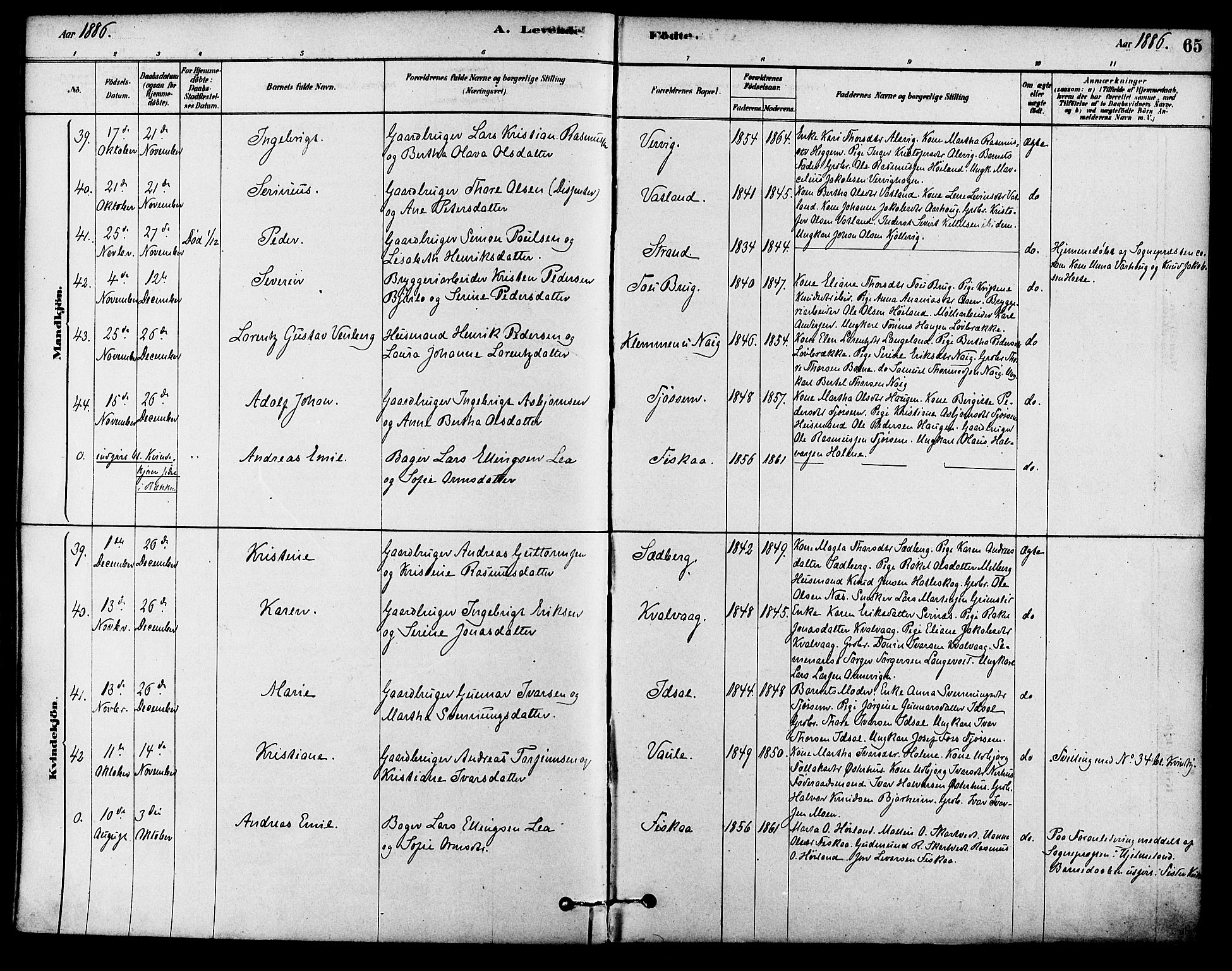 Strand sokneprestkontor, AV/SAST-A-101828/H/Ha/Haa/L0009: Parish register (official) no. A 9, 1877-1908, p. 65