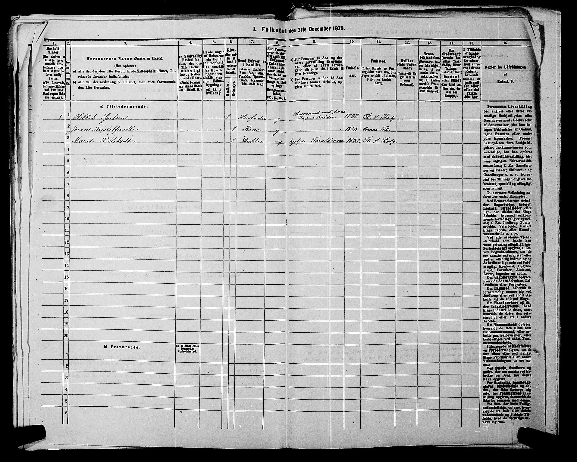 SAKO, 1875 census for 0631P Flesberg, 1875, p. 778