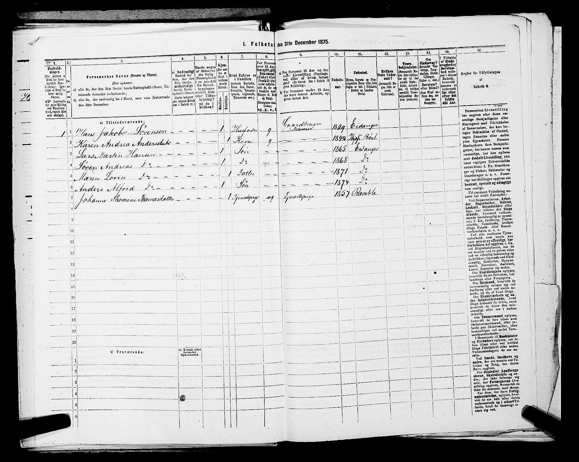 SAKO, 1875 census for 0813P Eidanger, 1875, p. 679