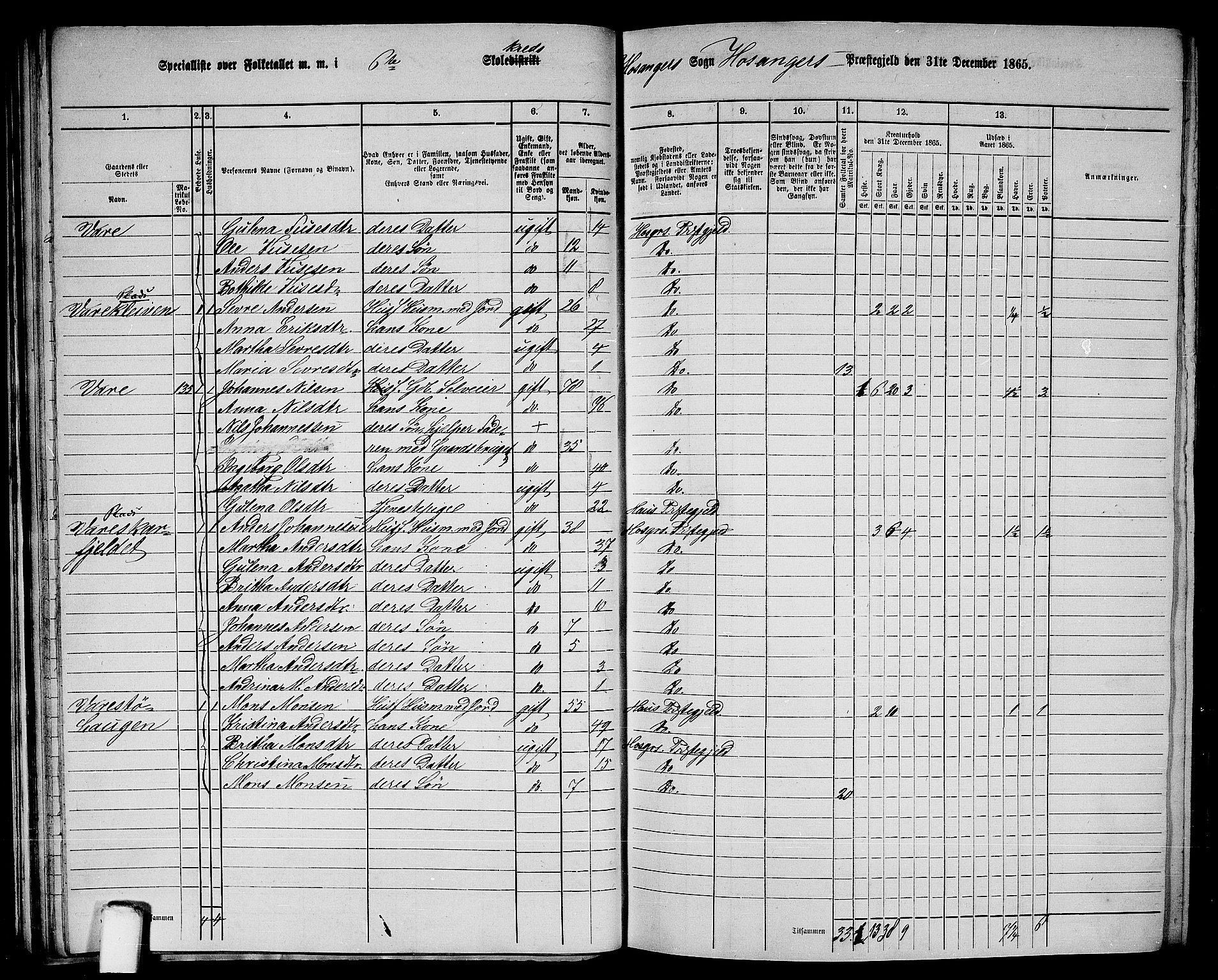 RA, 1865 census for Hosanger, 1865, p. 48