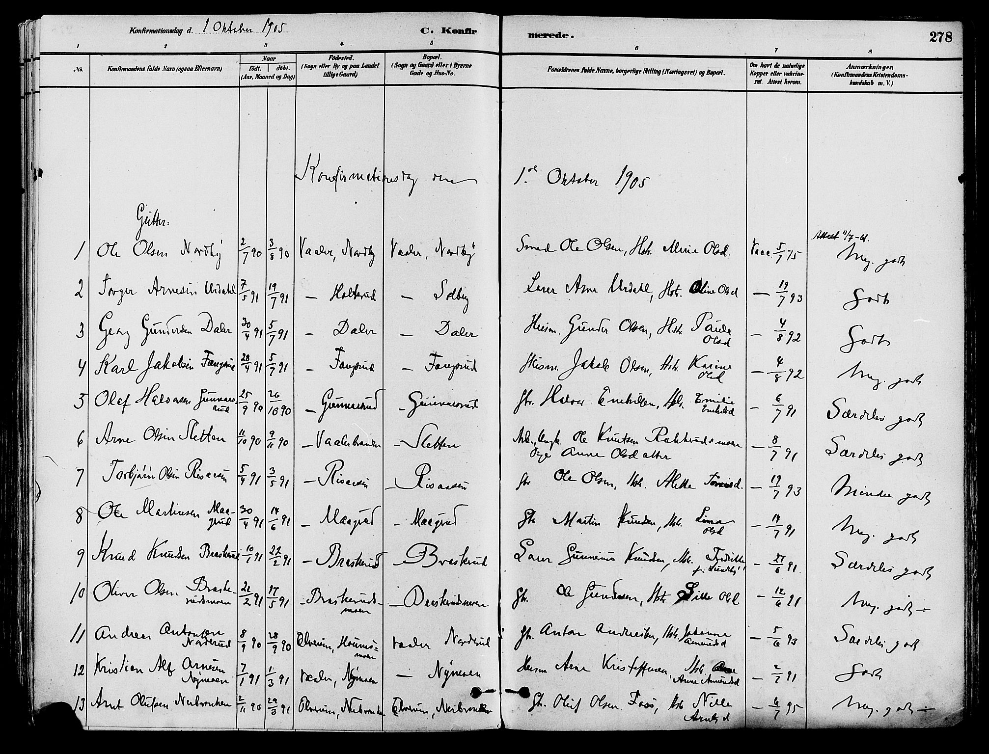 Våler prestekontor, Hedmark, AV/SAH-PREST-040/H/Ha/Haa/L0002: Parish register (official) no. 3, 1879-1911, p. 278