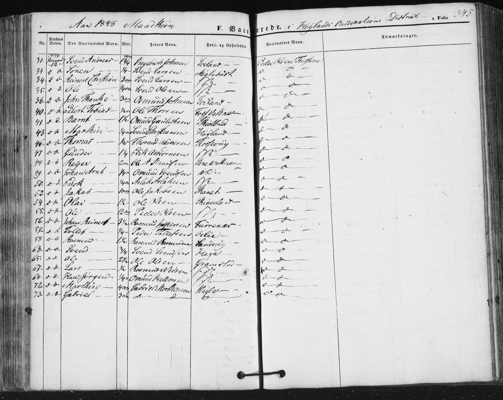 Høyland sokneprestkontor, SAST/A-101799/001/30BA/L0008: Parish register (official) no. A 8, 1841-1856, p. 345