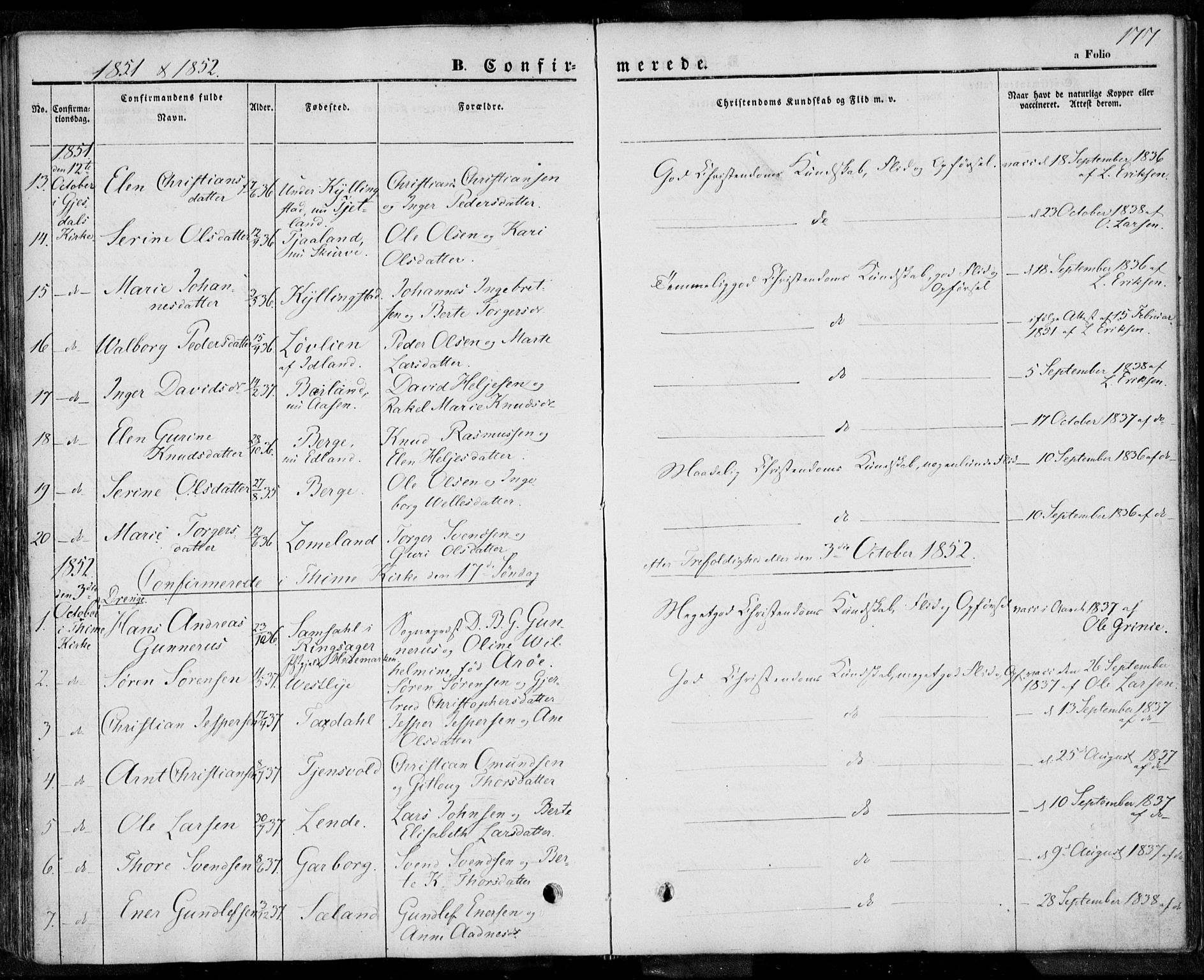 Lye sokneprestkontor, SAST/A-101794/001/30BA/L0005: Parish register (official) no. A 5.1, 1842-1855, p. 177