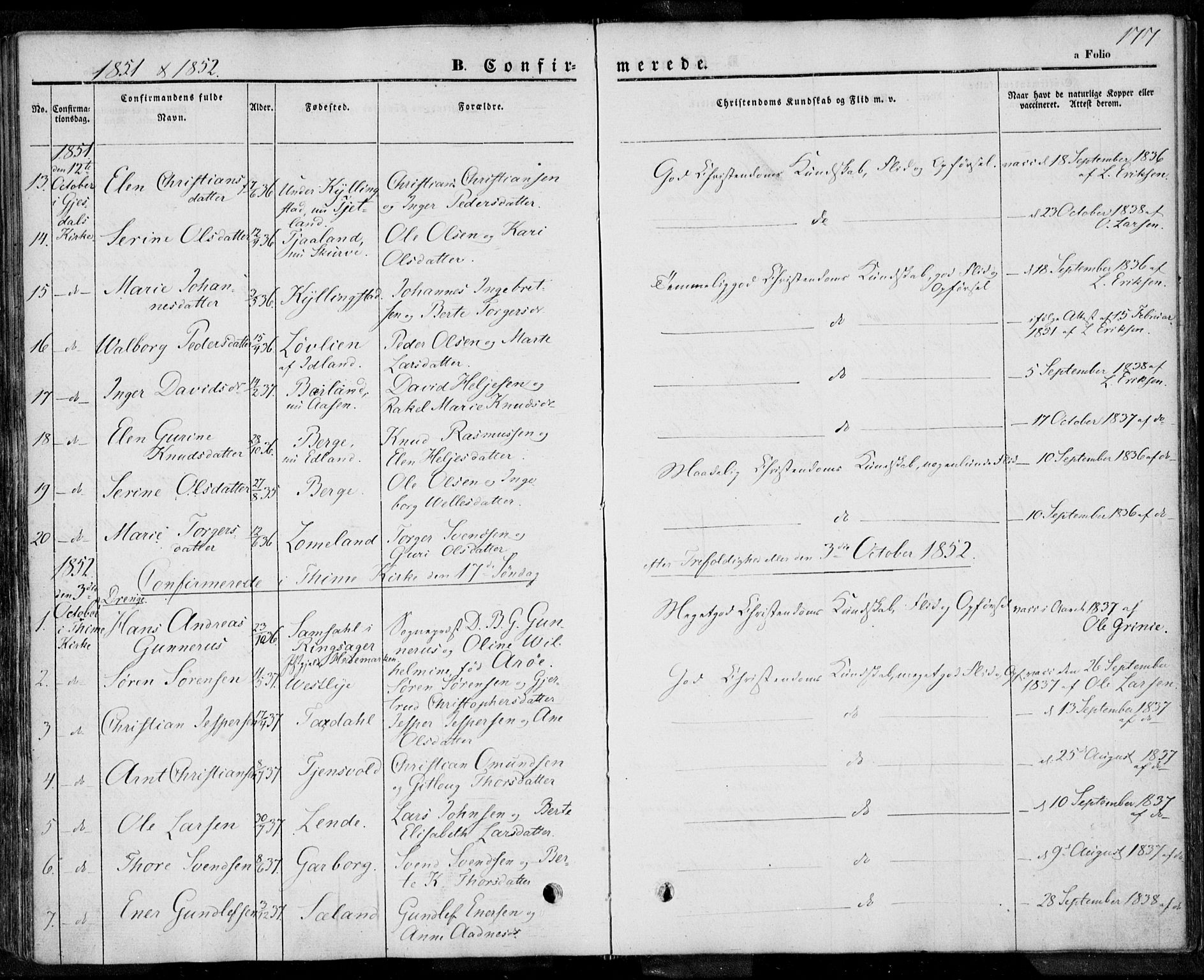 Lye sokneprestkontor, AV/SAST-A-101794/001/30BA/L0005: Parish register (official) no. A 5.1, 1842-1855, p. 177