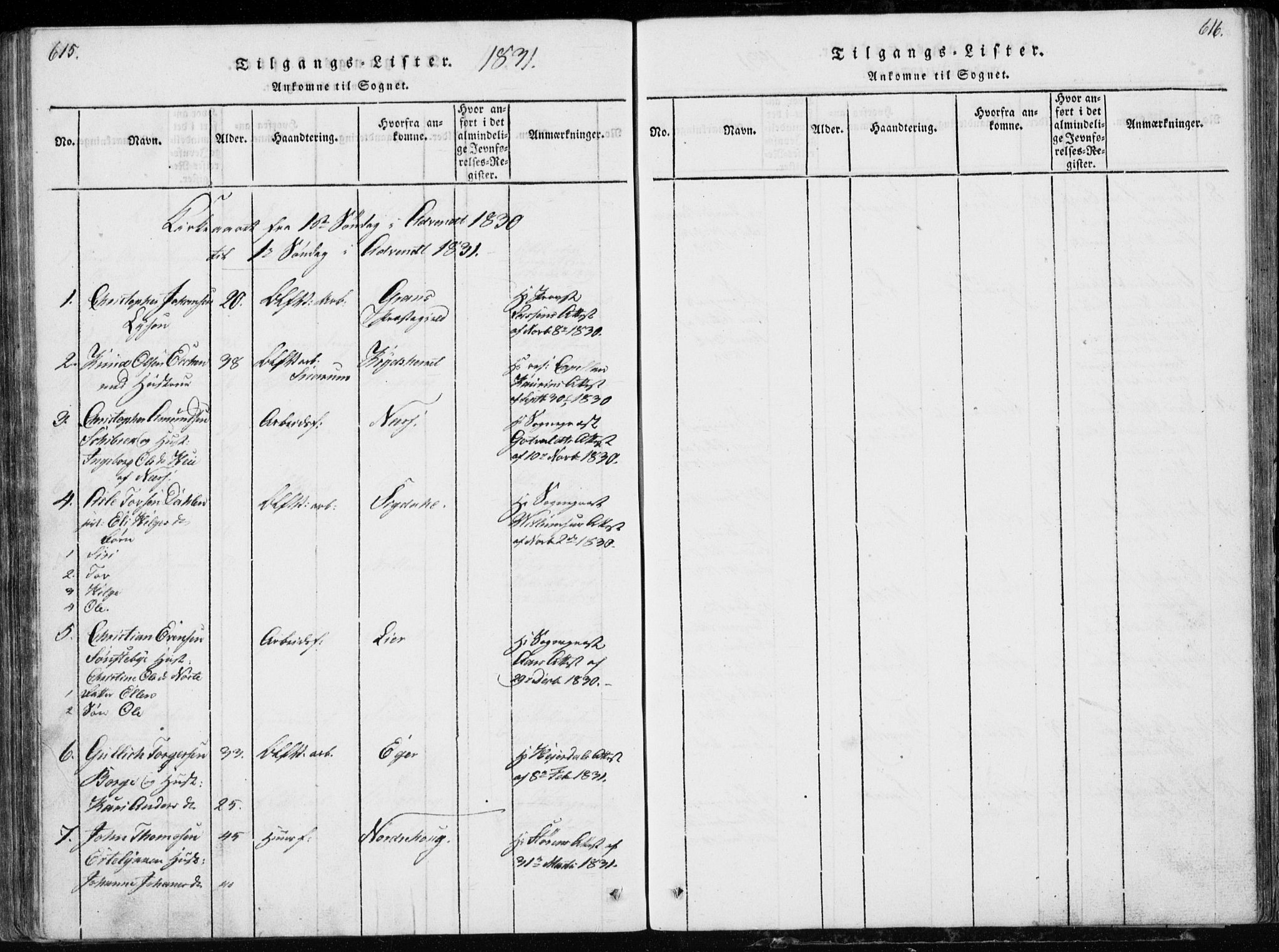 Modum kirkebøker, AV/SAKO-A-234/G/Ga/L0002: Parish register (copy) no. I 2, 1824-1832, p. 615-616