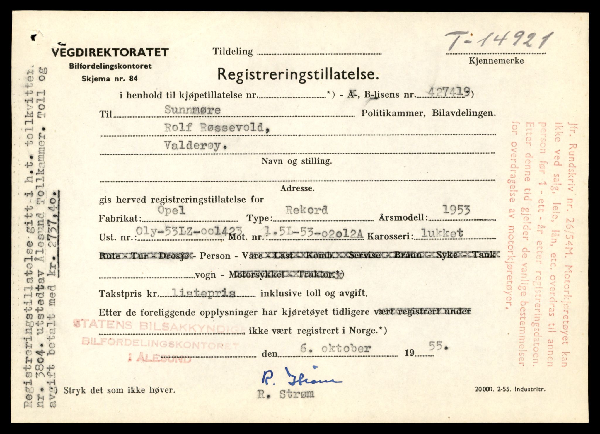 Møre og Romsdal vegkontor - Ålesund trafikkstasjon, AV/SAT-A-4099/F/Fe/L0049: Registreringskort for kjøretøy T 14864 - T 18613, 1927-1998, p. 1351